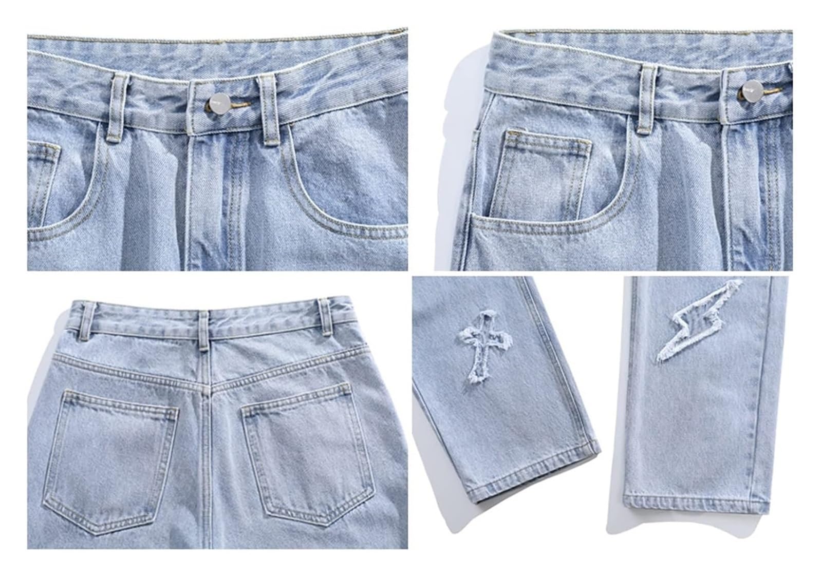 SIYAN Baggy Jeans spodnie kieszonkowe, męskie denim, spodnie cargo, szerokie spodnie na nogi, luźne spodnie streetwear hip hop, harajuku, vintage, Y2K, proste nogawki, streetwear (niebieskie, XL)