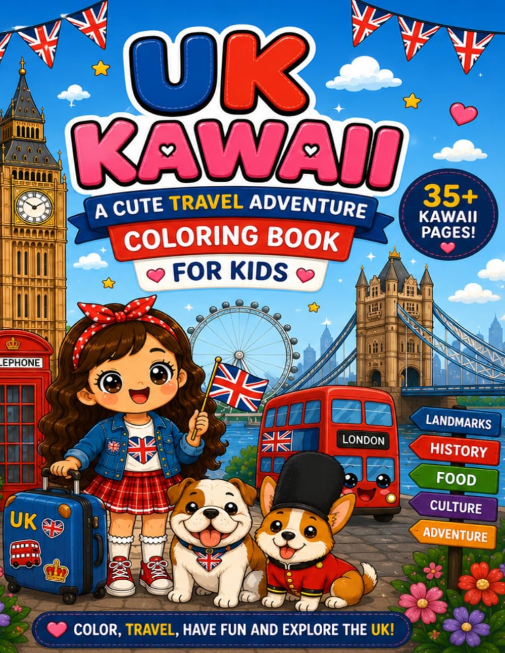 UK KAWAII: A Cute Travel Adventure Coloring Book For Kids (kawaii travel Adventures)