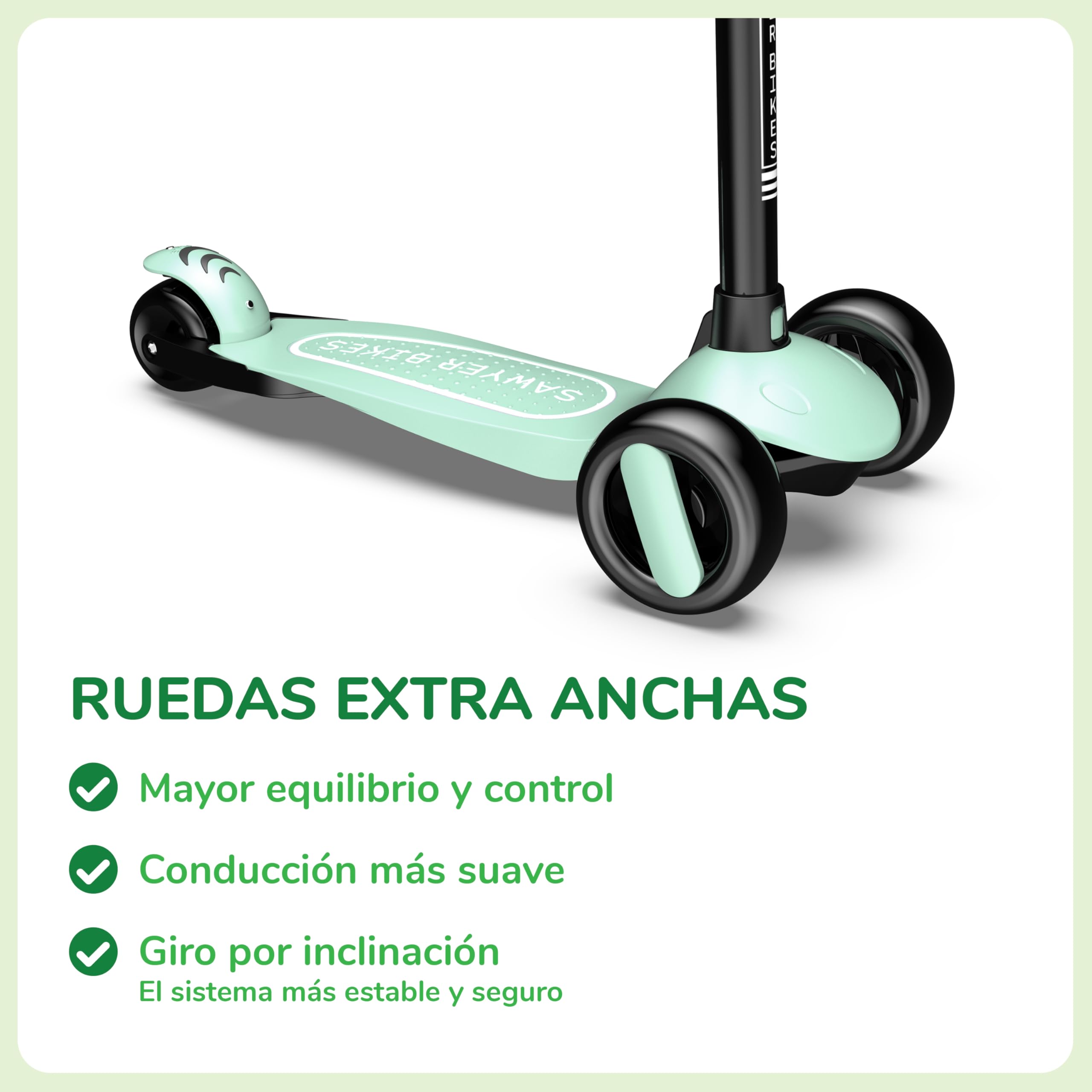 Sawyer Bikes - Patinete Ajustable Ruedas LED - Niños 2 a 8 Años