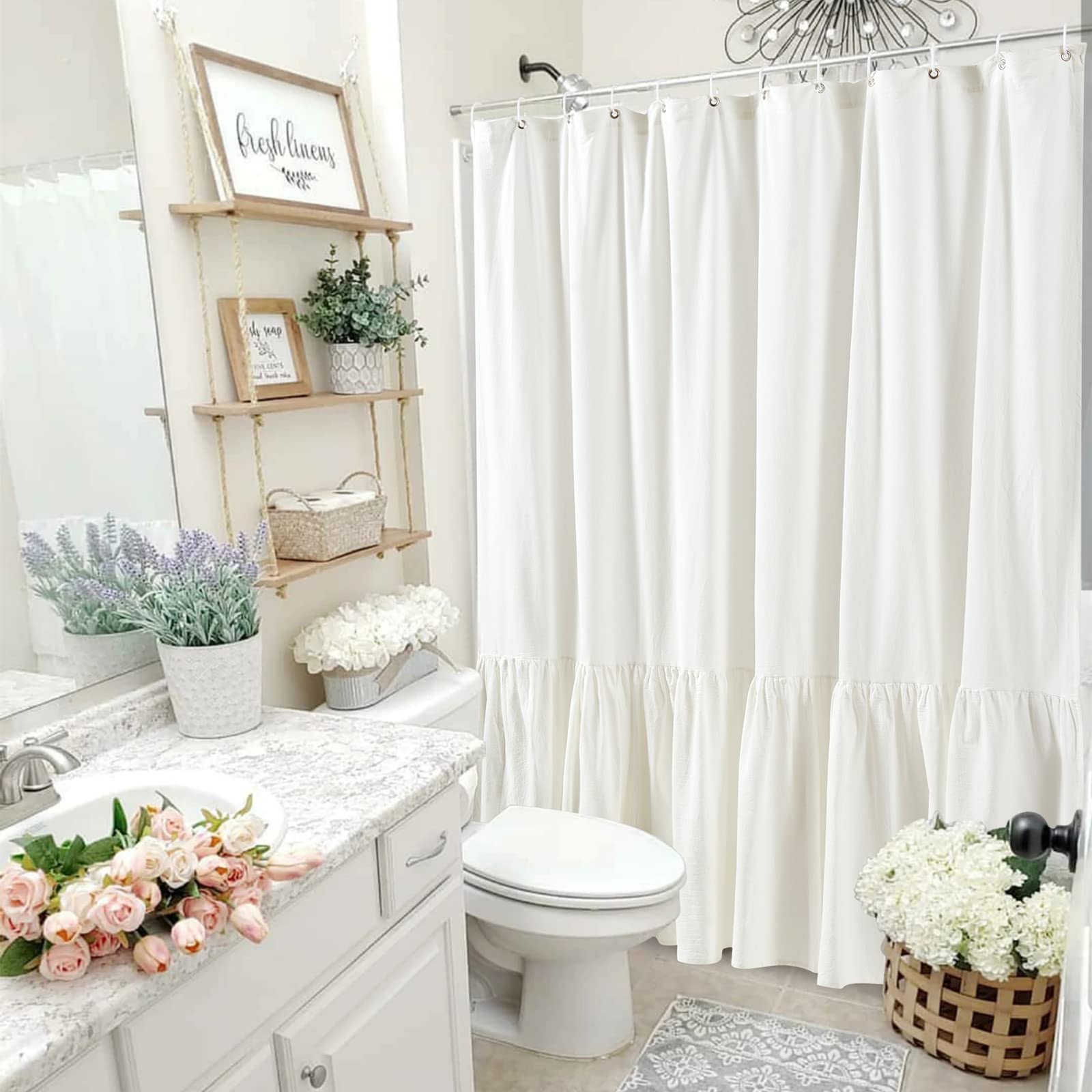 Tenda Da Doccia Con Fiori Arancioni 180x180 Cm – Set Con 12 Ganci, Tessuto Impermeabile E Antimuffa Per Bagno