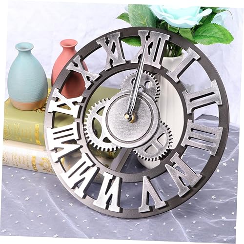 Miniatura 8 de DECHOUS Reloj de batería, decoración rústica, arte de pared para oficina, estilo retro europeo, reloj de aprendizaje redondo para niños, reloj