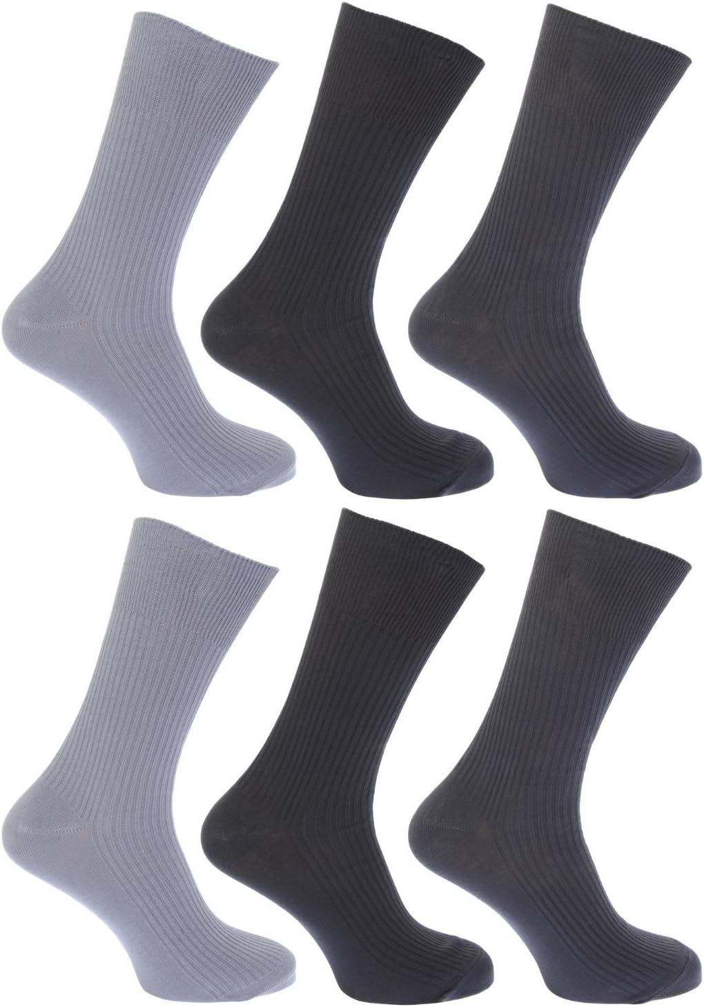 Unknown6 Pairs of Mens 100% Cotton LOOSE Wide Top Ribbed Non Elastic Socks by ALER/UK Sizes 6-11 and 11-13