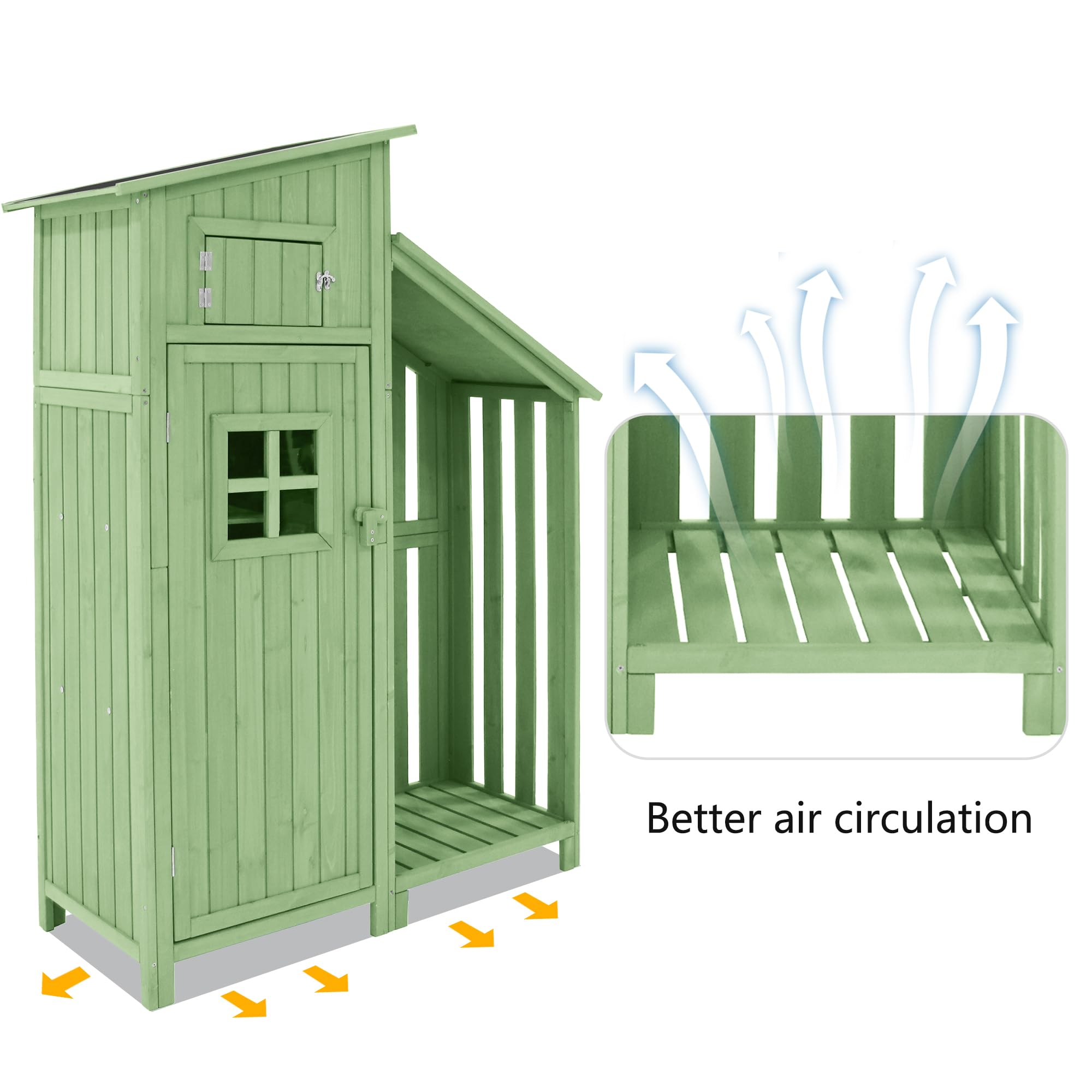 Armario Caseta Jardin Exterior con 1 Puerta y 2 Estantes, Cobertizo Jardin Exterior para Herramientas con Diseño de Ventilación, Mueble Exterior Almacenaje de Madera, 124.5x53x174.7 cm, Verde