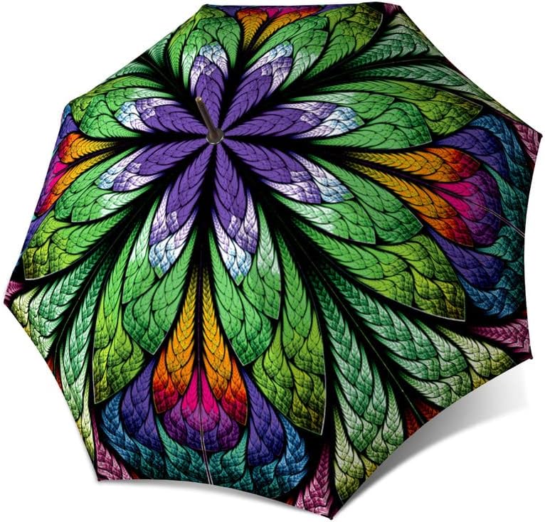 Paraguas extra grande a prueba de viento, paraguas de diseño de palo para mujer, paraguas de lluvia colorido con mango de gancho, diseño de pavo