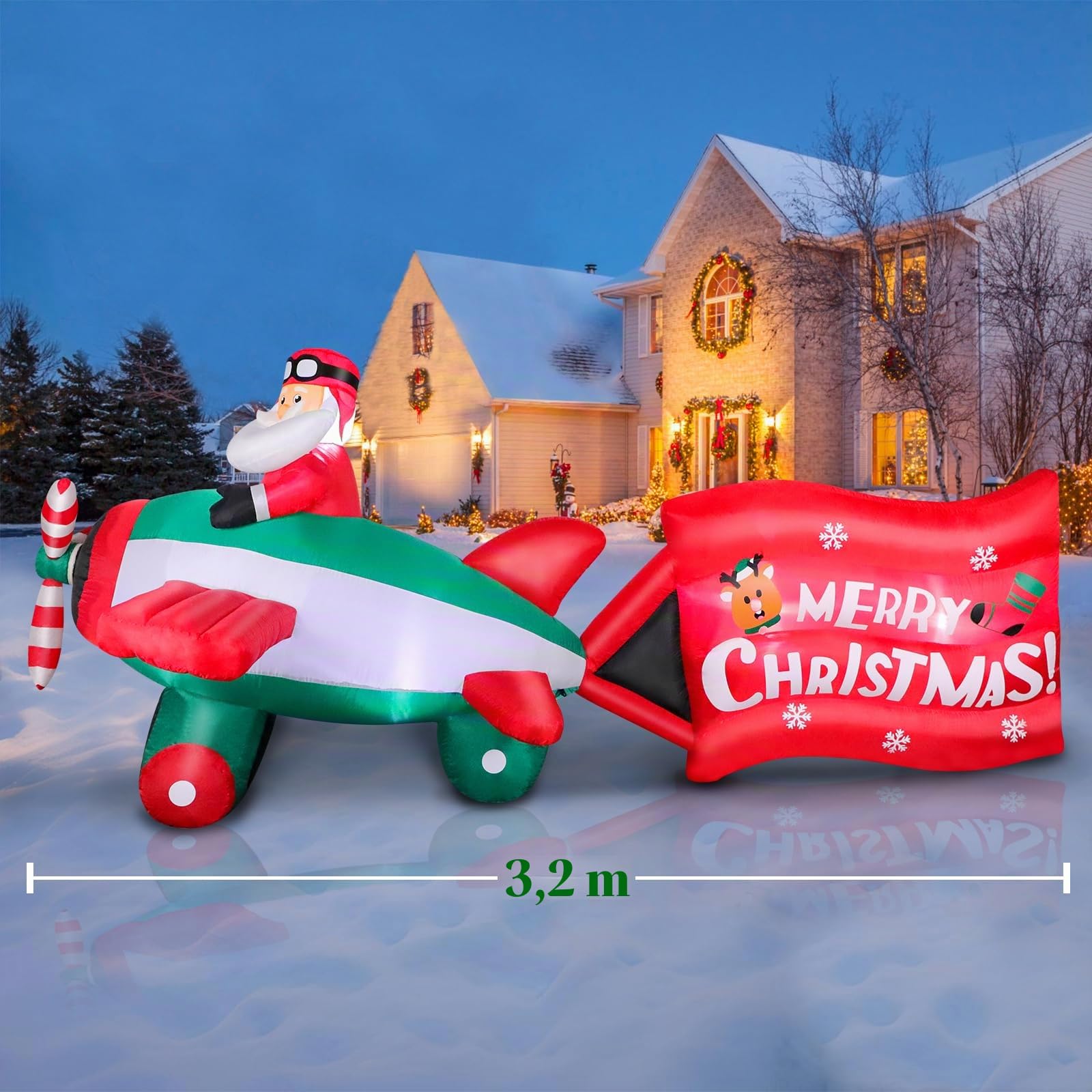 320 cm Père Noël Gonflable avec Souffleur, Figurine Géante 10,5 Pieds avec Combattant LED, Déco de Noël Intempéries IP44 éclairage Résistant aux d'hiver pour Cour Jardin Intérieur Pelouse Extérieur