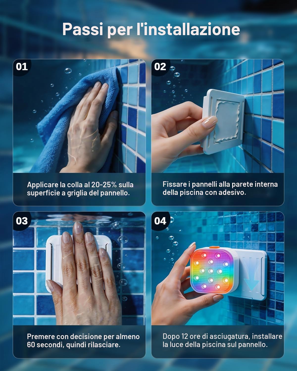 SoulBay Luce Piscina Subacquea 4 pezzi, LED Lampada Piscina Magnetica Ricaricabile Impermeabile Telecomando 16 Colori 6 Modalità RGB, Spot Piscina Decorazioni per Piscina, Spa, Bagno, Acquario e