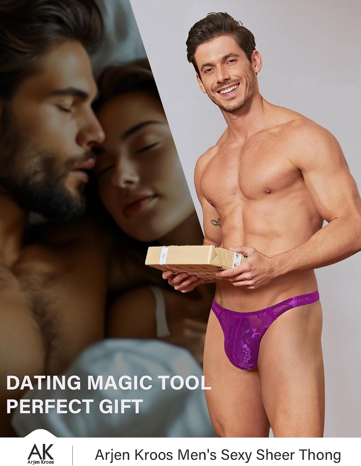 Arjen Kroos Mens Lingerie Thong Underwear Sexy Low Rise Bikini G-String with 3D Pouch Sheer Lace See Through for Men