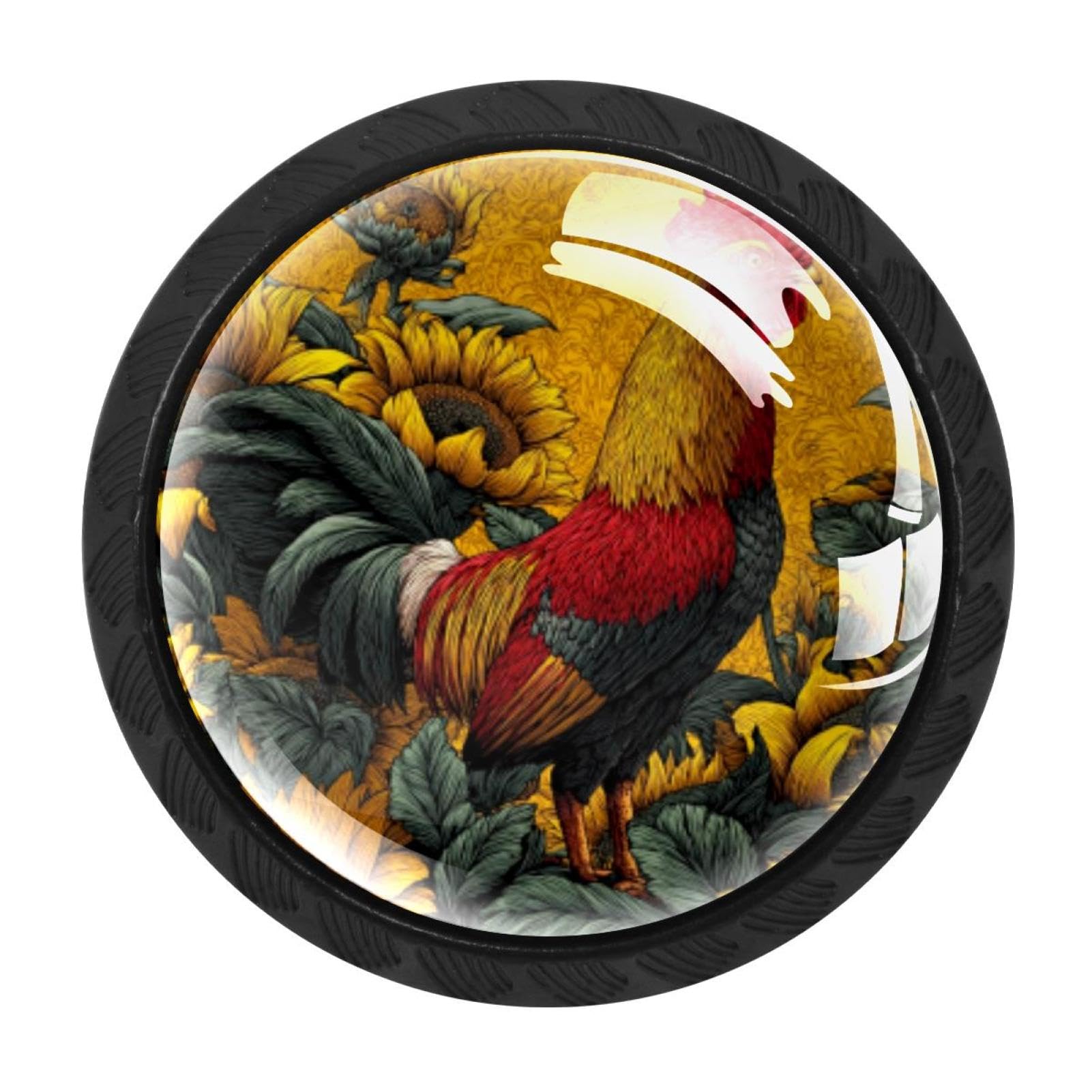 CHENZZZZ 4 Pack Rooster Sunflowers (4) Kitchen Cabinet Knobs Drawer Knobs Door Dresser Handles for Personalized Gifts Great for Any Occasion