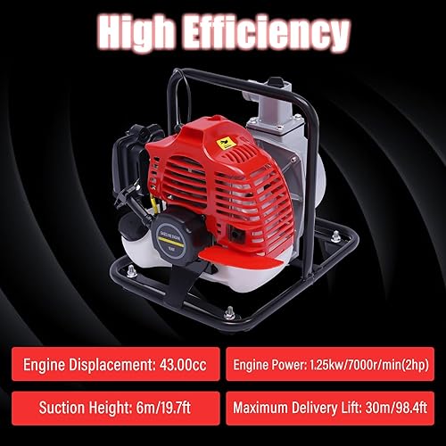 Miniatura 4 de Bomba de agua a gas, bomba de transferencia de agua refrigerada por aire de 43 cc, 1 pulgada, bomba de transferencia de agua de motor de 2 tiempos,