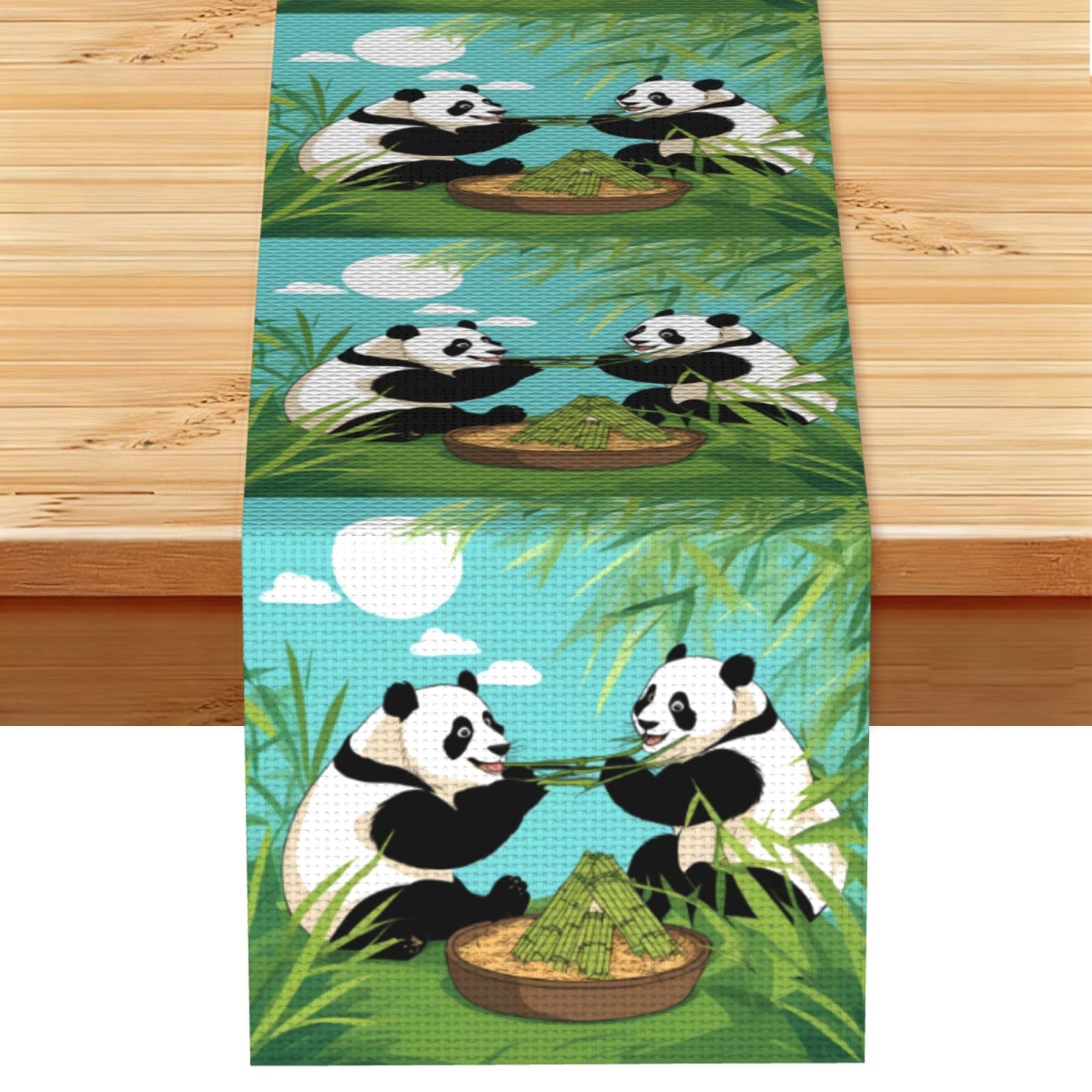 Two cute big pandas Table Runner 13x72 Inch Dining Decor