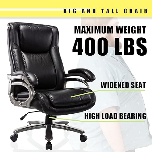 Miniatura 4 de Silla de oficina grande y alta de 400 libras  Silla de gestión ejecutiva de cuero con respaldo alto base de metal resistente asiento acolchado