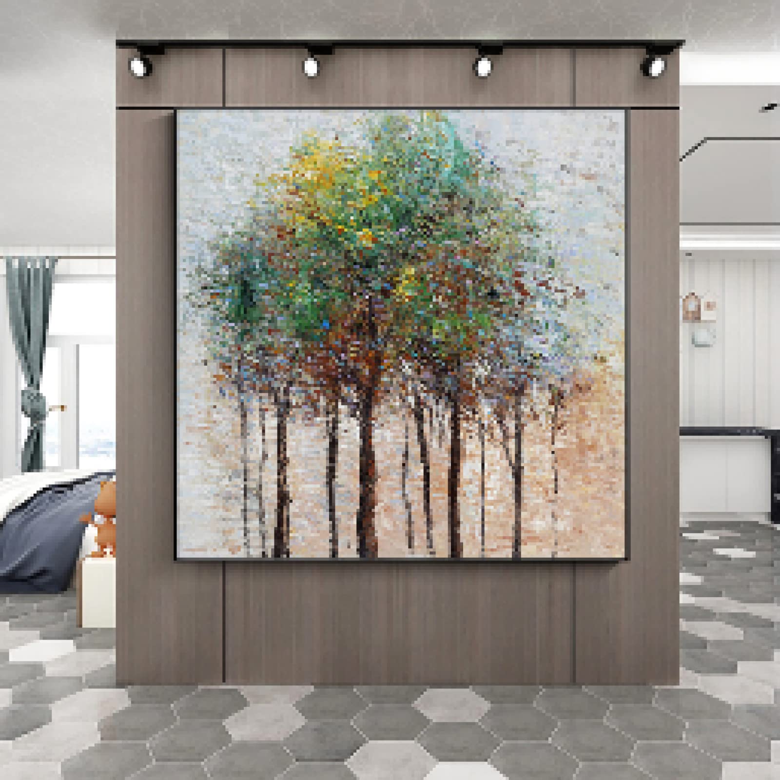 Amazon｜キャンバスの抽象的なカラフルな木々の絵画植物の壁アート絵の