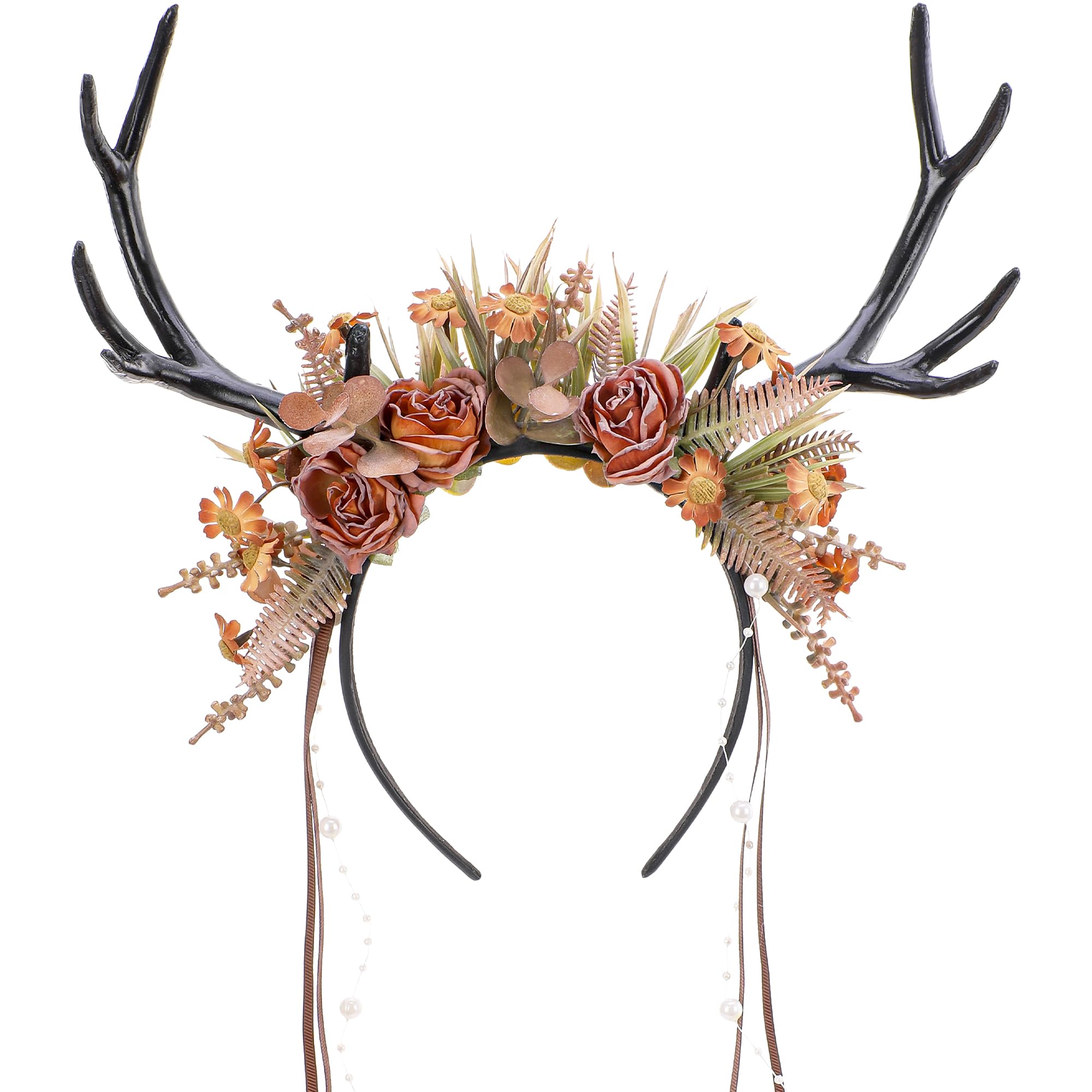 MOSTORY Forest Antlers Headband for Festival Costume Women, Dark Deer Headwear with Tendrils for Book Day Carnival Renaissance Halloween Cosplay Hair Accessories