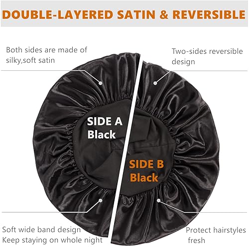 Miniatura 8 de Gorro de satén de doble capa para hombres, gorro de satén de doble capa para mujeres negras, gorro de dormir reversible (grande, negroleopardo)