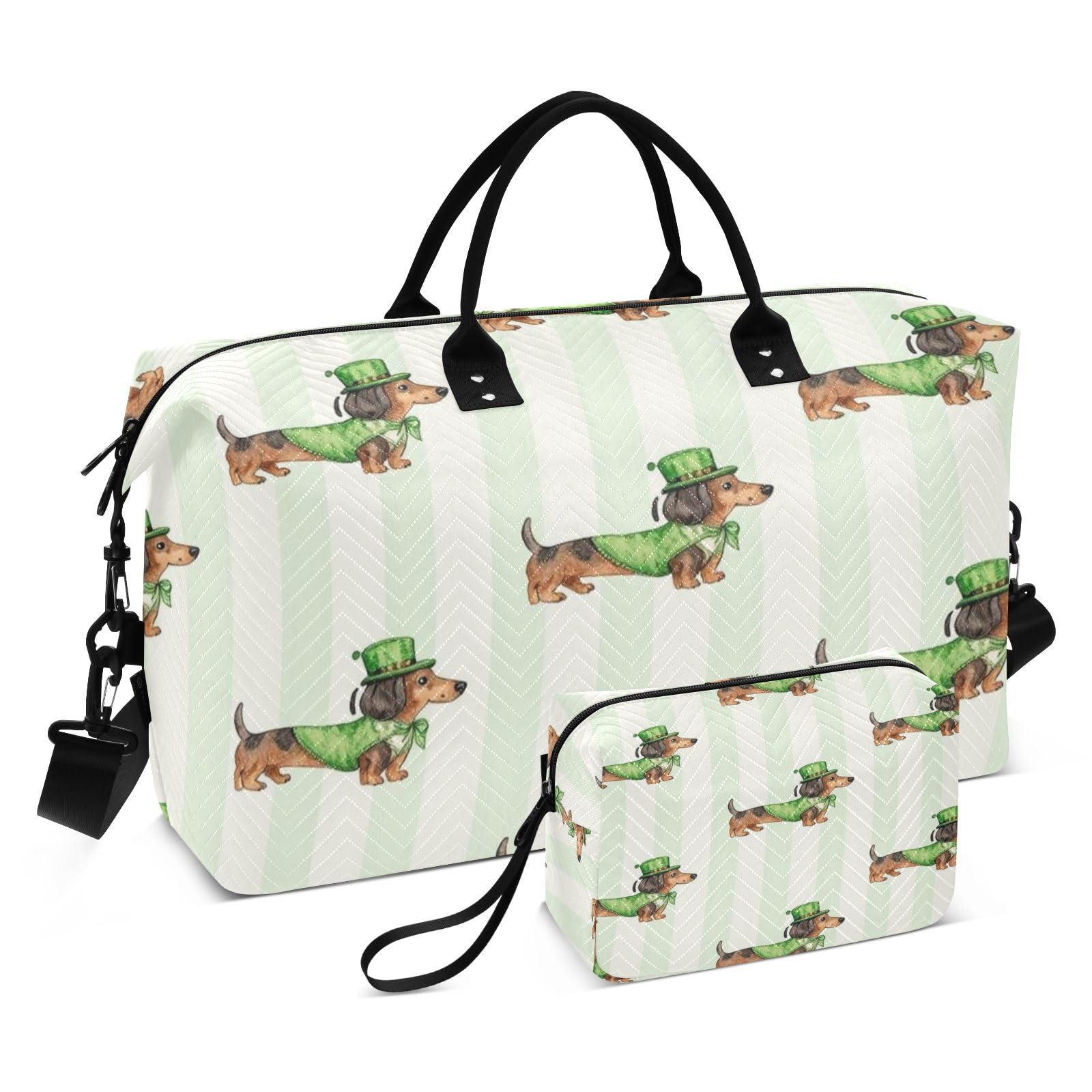 Torba wakacyjna Combo 2-częściowy ultradźwiękowy pikowany rękaw na kółkach praktyczna weekendowa wycieczka, Zielony aligator, One Size, Klasyczny
