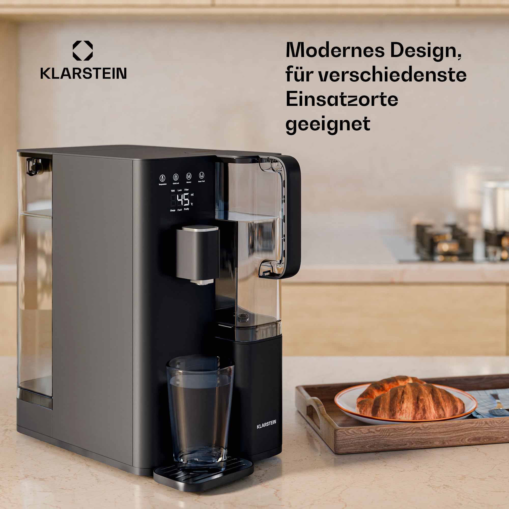 Klarstein VitalPour Osmoseanlage - 5-Stufen Umkehrosmosefiltration, Heißwasser in 3 Sek., 5L Tank & 1,5L Krug, 5 Temperaturstufen, Touch-Display, Kindersicherung, Einfacher Einbau