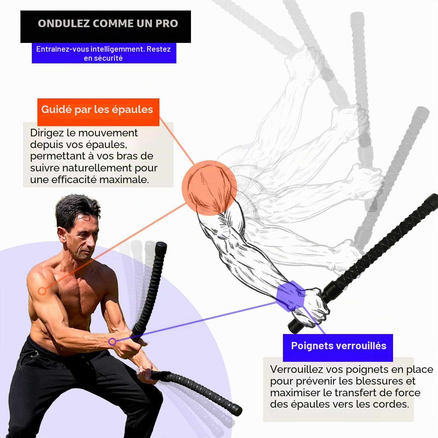 X1 Corde de combat sans corde pour salle de sport à domicile, entraînement HIIT, entraînement cardio à faible impact