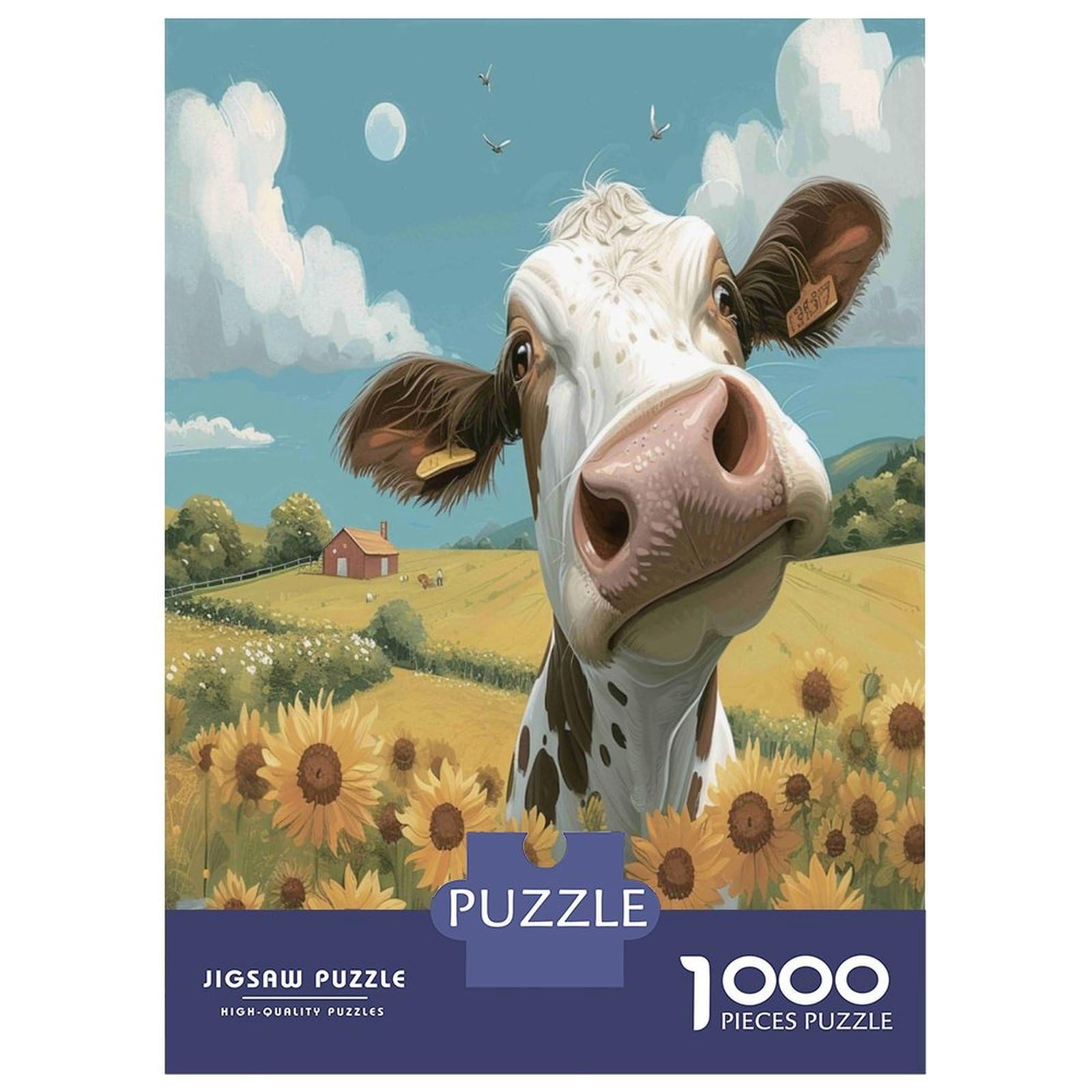 Cow Sunflowers 1000 Piece Jigsaw Puzzle Puzzle Game for Family Jigsaw Puzzle for Adults Relaxing Gift 38x26cm/1000pcs