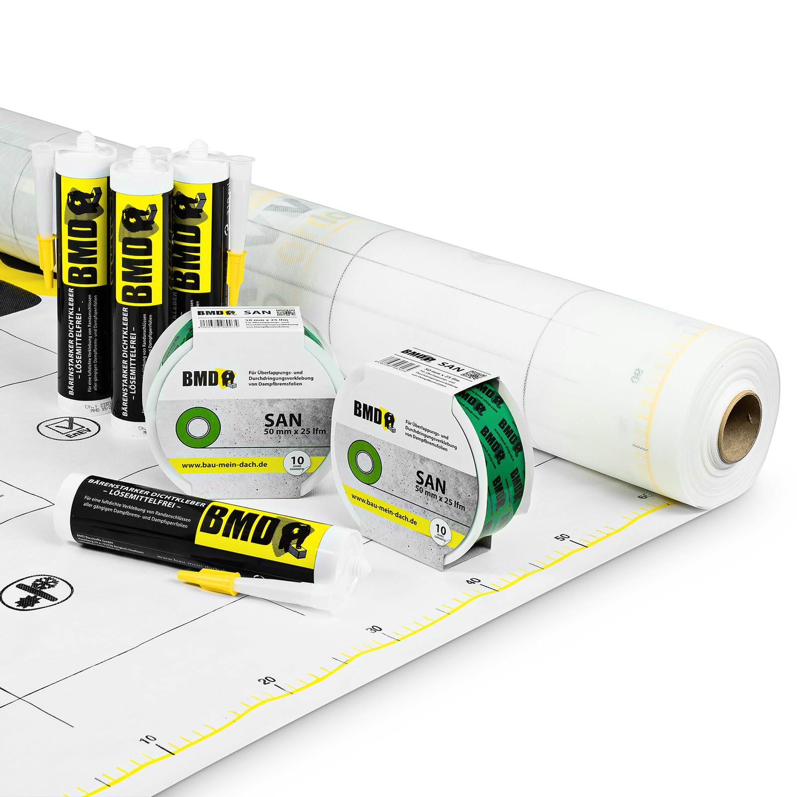 BMD Activ Control Dampfbremse 75m² (1,5m x 50m) + Klebetechnik (2x BMD san + 4x BMD Folienkleber) atmungsaktive Dampfbremsfolie
