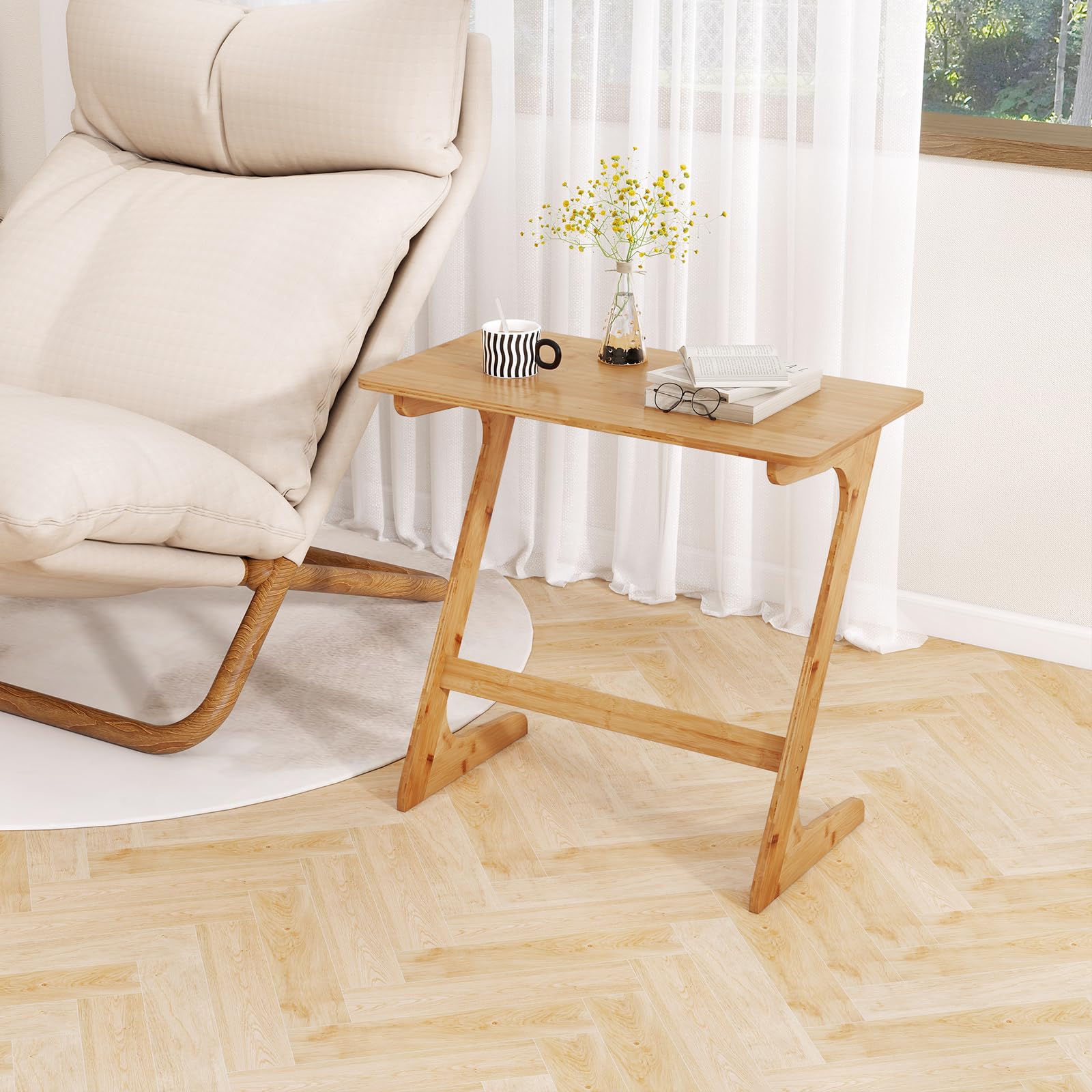 Amazon.com: Giantex Bamboo TV Tray Table, Z Shaped Sofa Couch Side