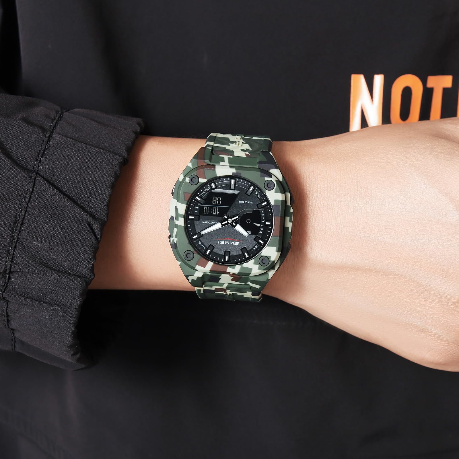 Reloj deportivo multifuncional impermeable, estilo militar, deportes al aire libre, resistente al agua hasta 50 m, calendario luminoso y temporizador