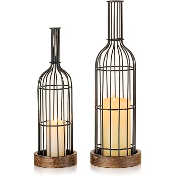 Lantern Decorative Lantern Large Set of 2 35/42 cm Metal Candle Holder Black Outdoor Table Decoration Vintage for Living Room Balcony Patio Table