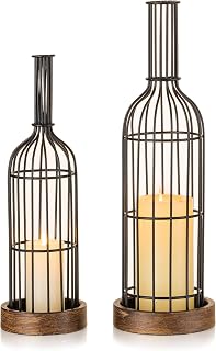 Farmhouse Lanterns Decorative Indoor: 16" & 13" Set of 2 Wine Decor Candle Holder for Kitchen Table Centerpiece Fireplace Vintage Home Decor
