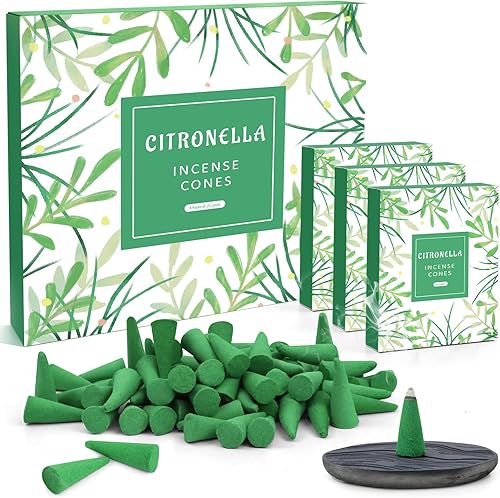 Conos de incienso de citronela, 120 unidades, conos de incienso con soporte para incienso, aromas naturales, conos de incienso de citronela para