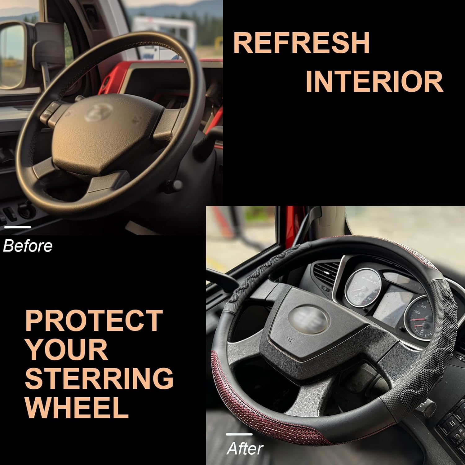 PINCTROT XL Size 17.5-18 Inch Great Grip Steering Wheel Cover for Semi Truck, Fits RV, Big Rig Trucker, 18 Wheeler and Classic Cars, Anti-Slip Design 17.5-18 Inch (Wine Red)