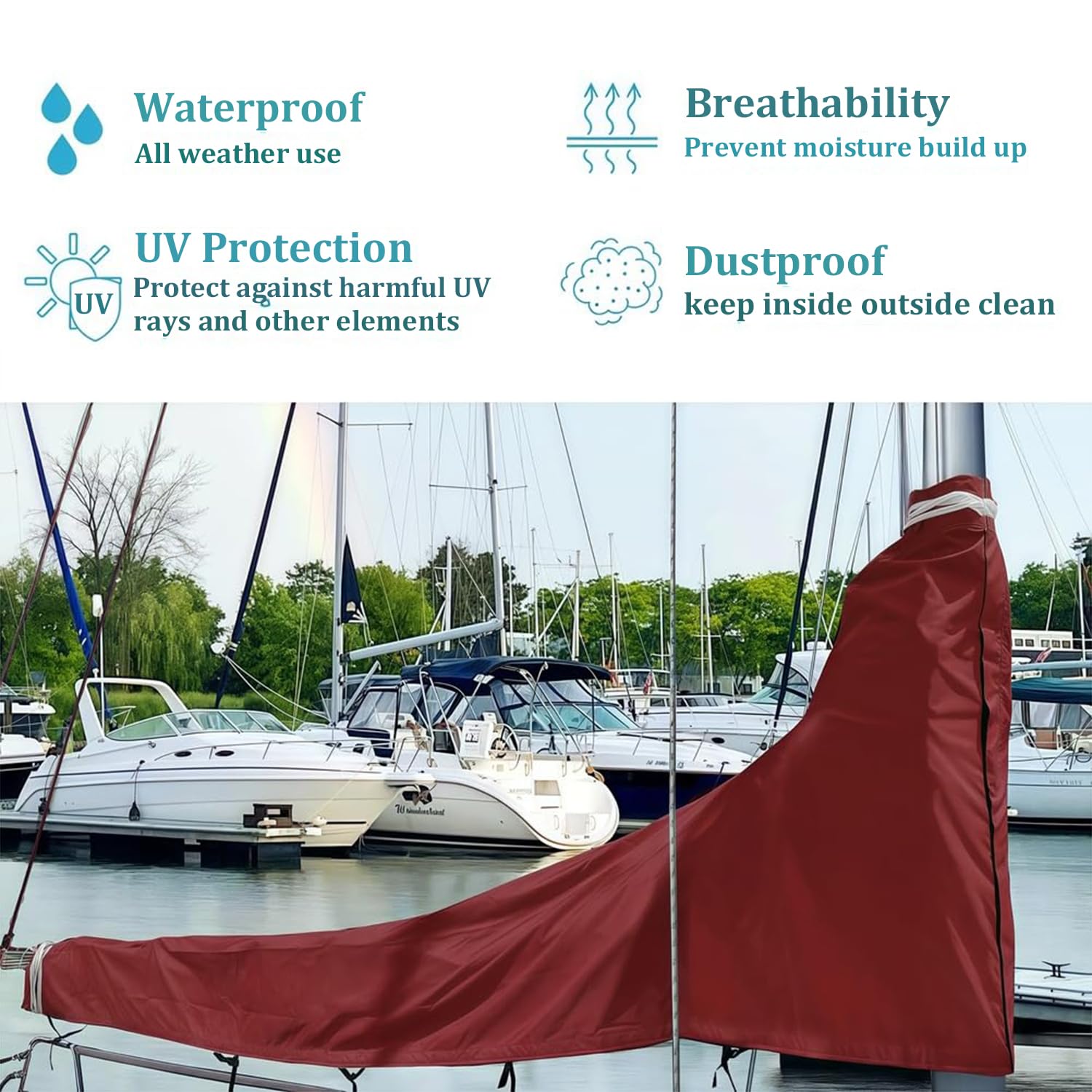 Housse de Voile de Yacht, Housse de Voile 600D, Housse de Grand-Voile de bôme imperméable, résistante à la Neige, au Gel, au Vent, imperméable et épaissie,Gris,12~13ft