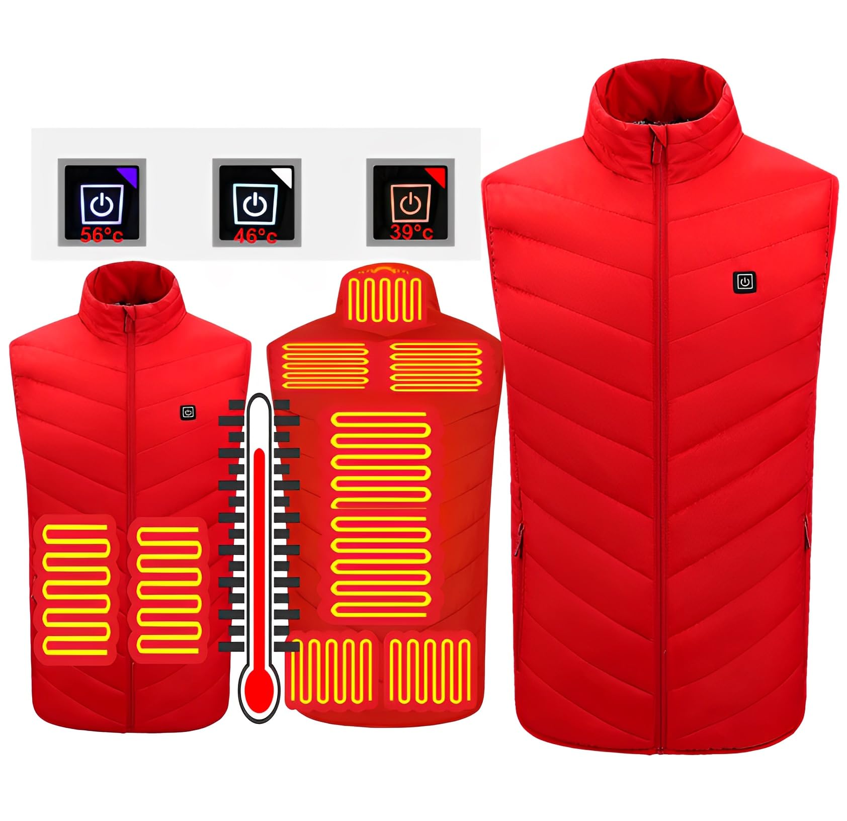New Unisex Heated Vest with 3 Heating Levels, 9 Heating Zones, Washable Stand Collar Lightweight Zip Heated Vest