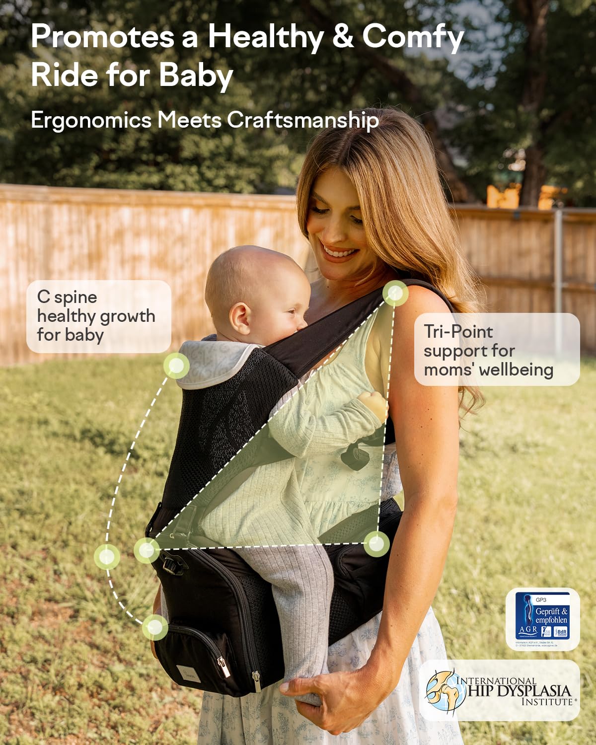 Grownsy Innovative Cooling Baby Carrier with Quiet Built-in Fan, Black | Safety Certified, 360 Ventilated Airflow, All-Day Breathable Cool Comfort, Ideal For Summer, Fits 7-50lbs Newborn To Toddler