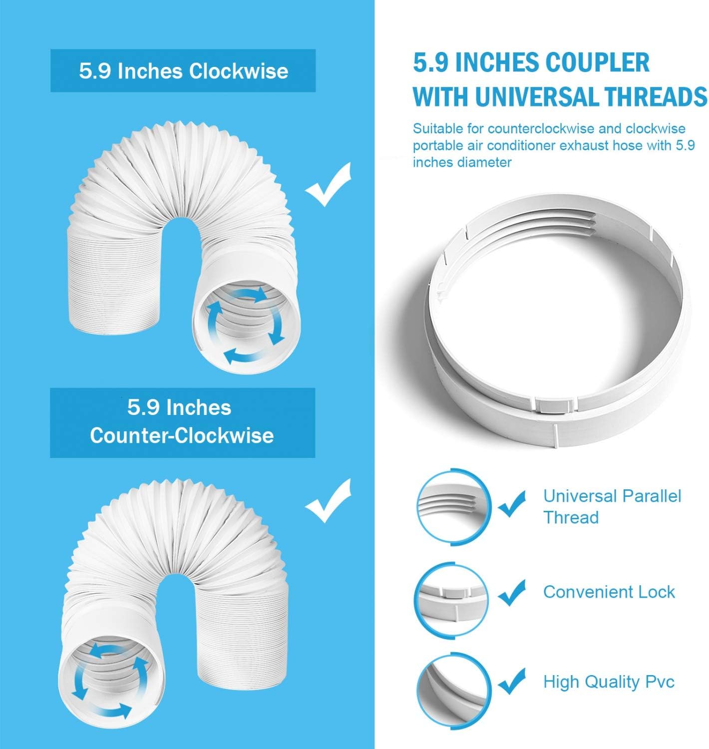 YoleShy Portable Air Conditioner Window Kit with Coupler Adjustable Window Seal for AC Unit, Sliding AC Vent Kit for Exhaust Hose, Universal for Ducting with 5.9 Inches Diameter : Home & Kitchen