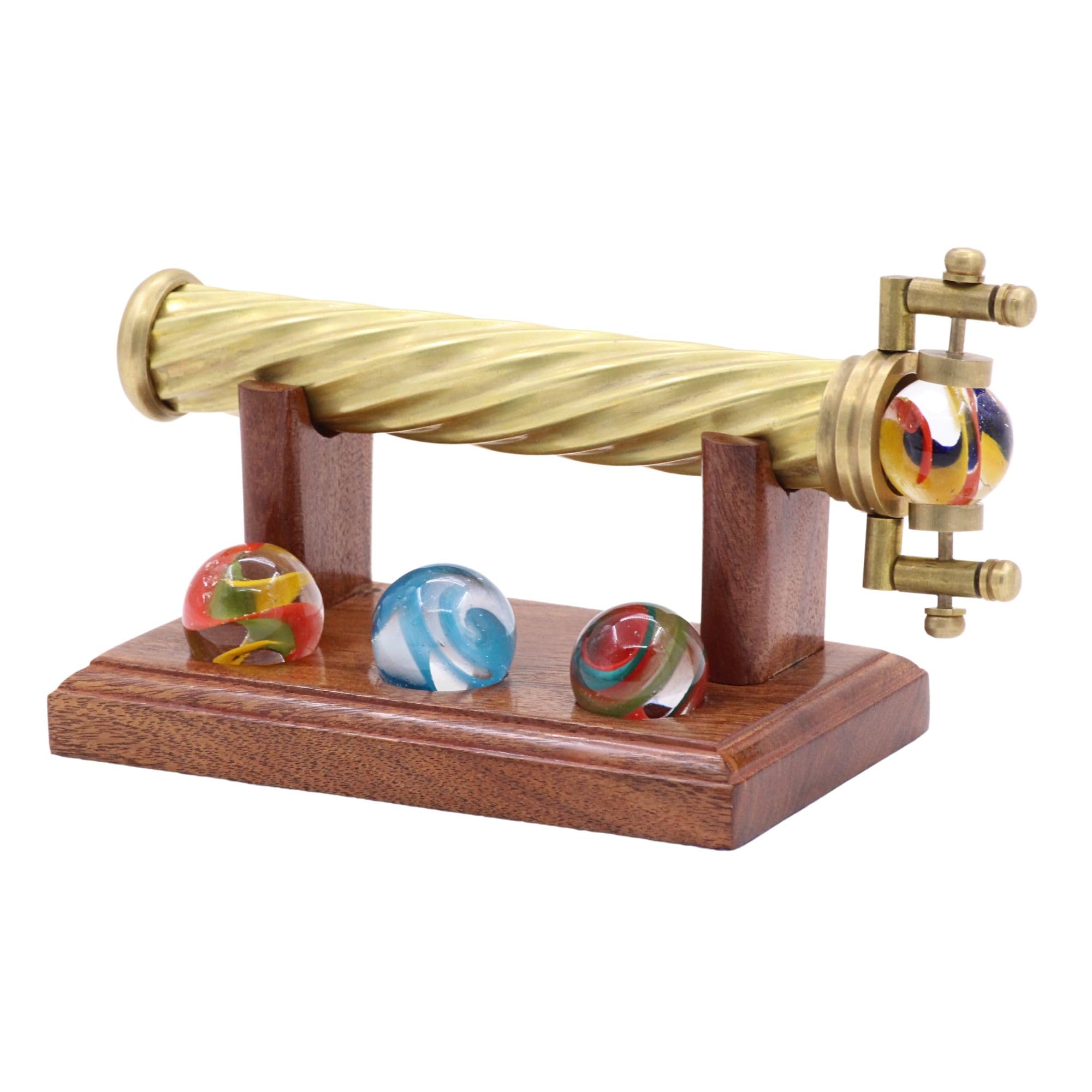 YVCrafts Marblescope Brass Kaleidoscope with Interchangeable Glass Marbles, Includes Hardwood Display Stand-A Thoughtful Gift for the Discerning Collector