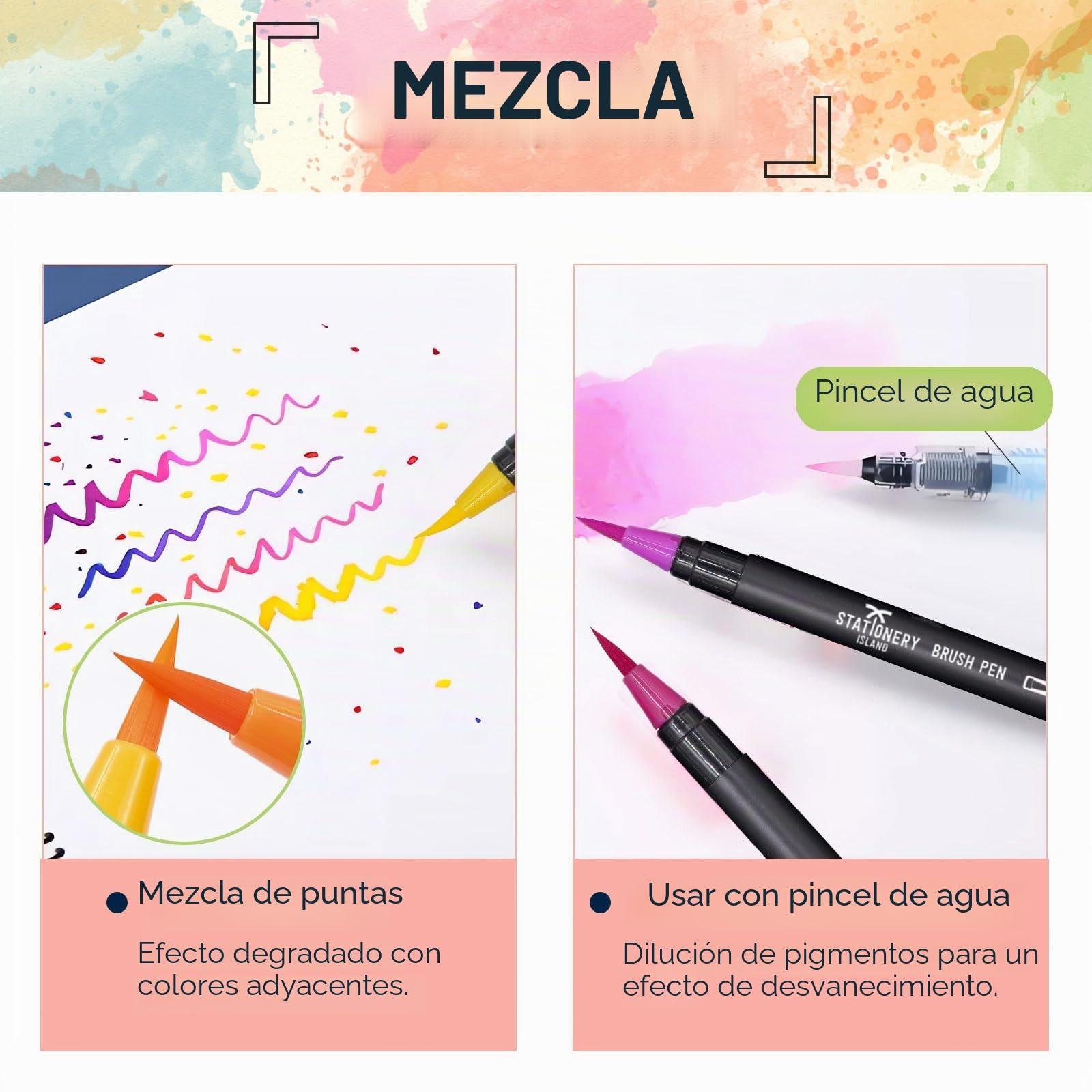 Island Stationery Rotuladores de Acuarela 36 Unidades y Cepillo Tanque Agua, Pincel Profesional para Caligrafía y Dibujos