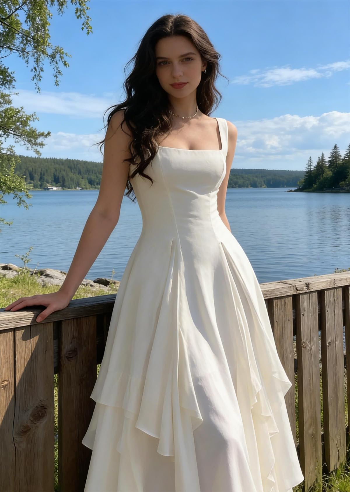 Damen Abendkleid Damen Lang Elegant Brautjungfernkleid A-Line Rüschensaum Festkleider Für Hochzeiten