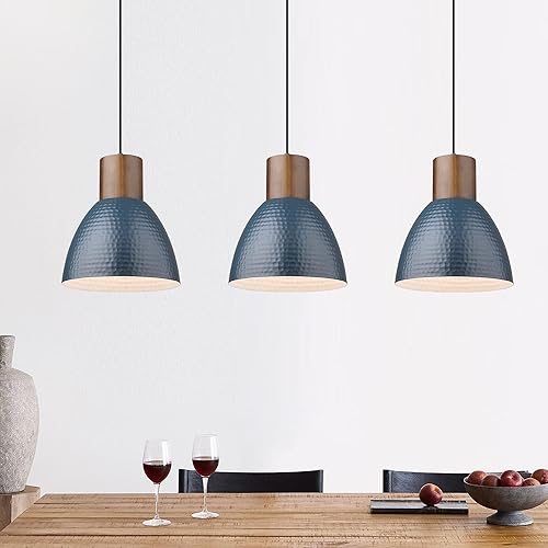 Miniatura 8 de ELYONA Paquete de 3 luces colgantes martilladas de 7 pulgadas, pequeñas lámparas colgantes de madera maciza de metal ajustable, iluminación colgante
