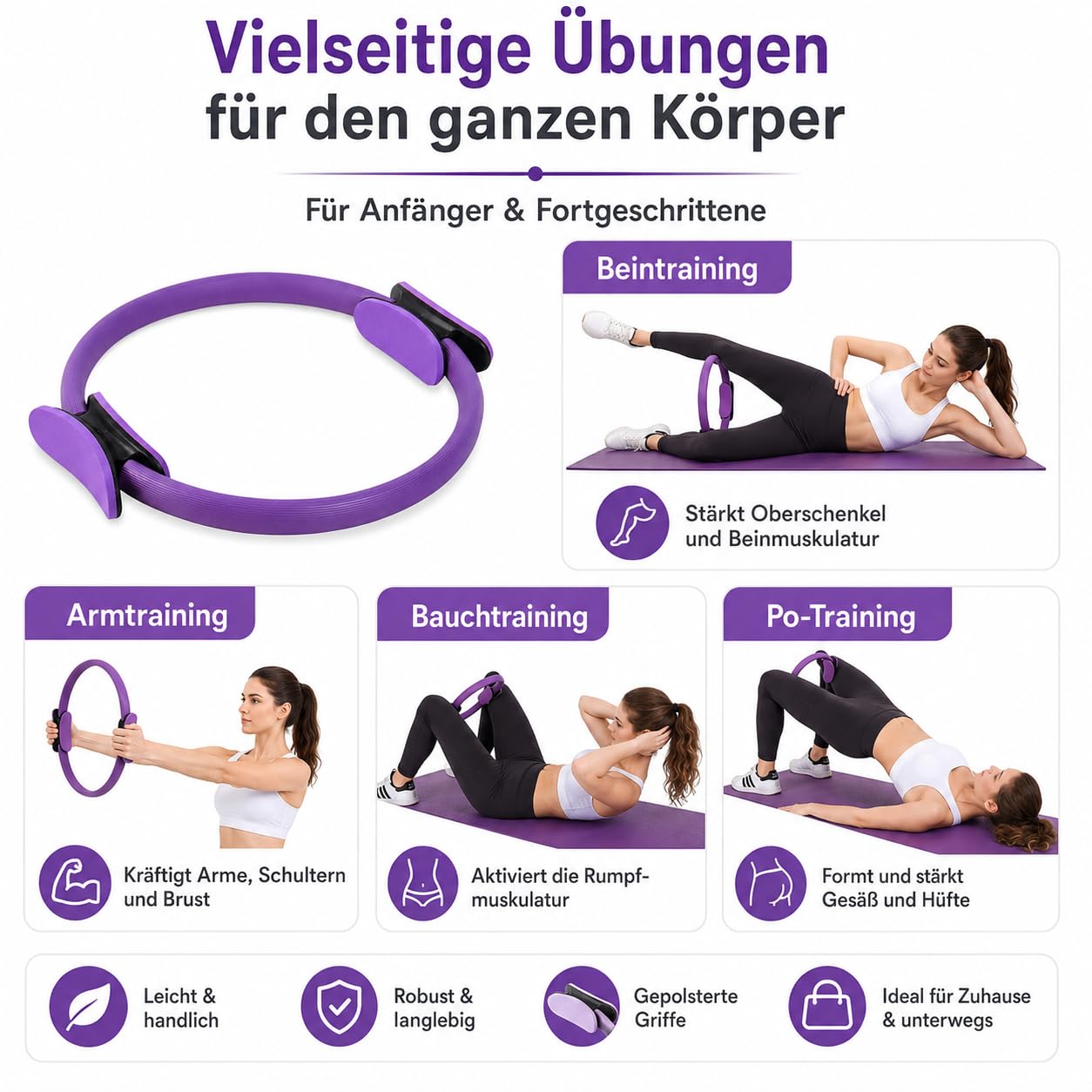Generisch Pilates Ring Widerstandsring, Exercise Ringe, Doppelgriff Pilates Yoga Rings, Magischer Ring, Fitness, Yoga, Gymnastik, Training, Pilates Zubehör（Lila）