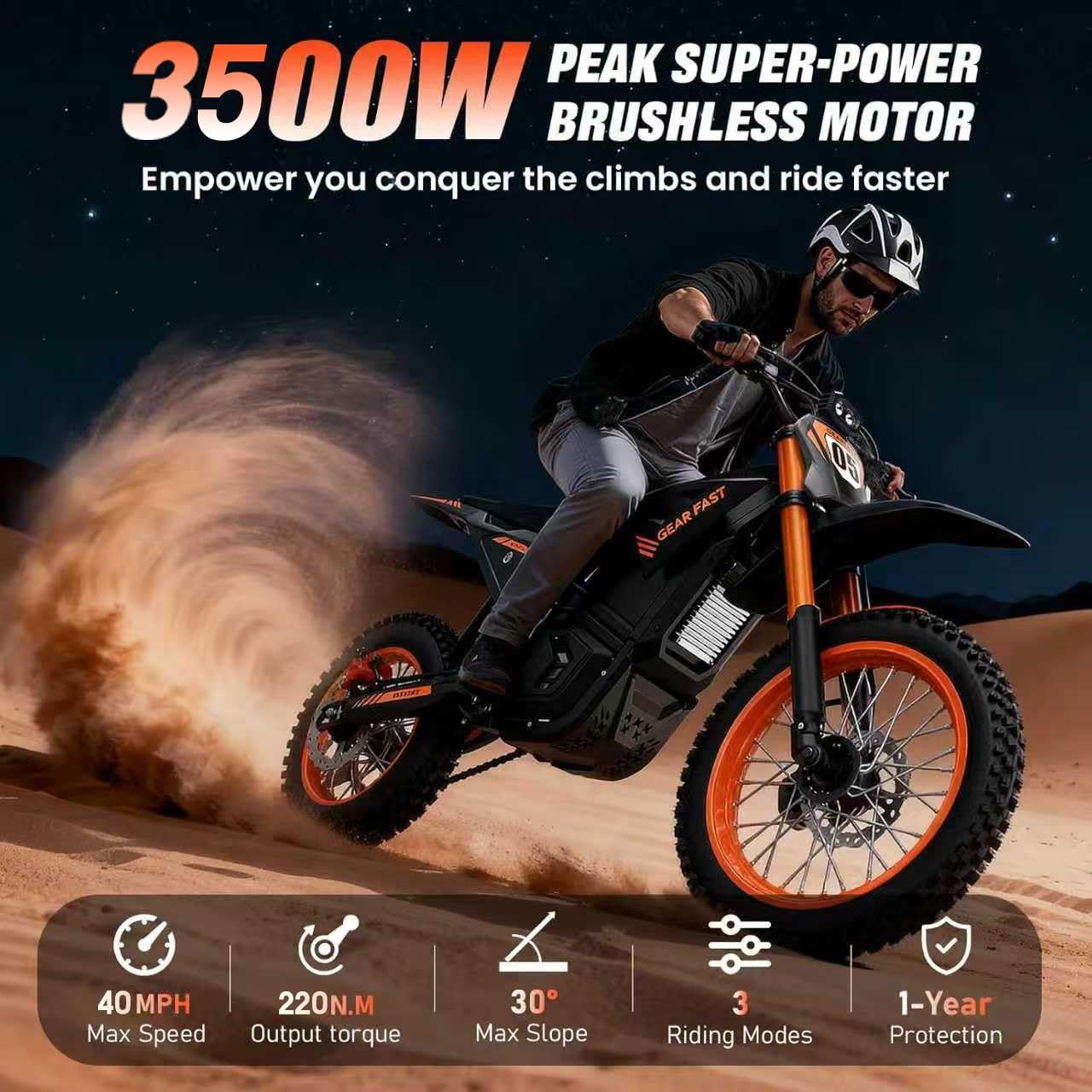 Electric Dirt Bike for Adults Teens, Peak 3000W, 36MPH&60 Miles Electric Motorcycle, 48V 21/23.4AH Removable Battery, Hydraulic Brakes&Full Suspension, 14"/12" Fat Tire, Mountain Off-Road
