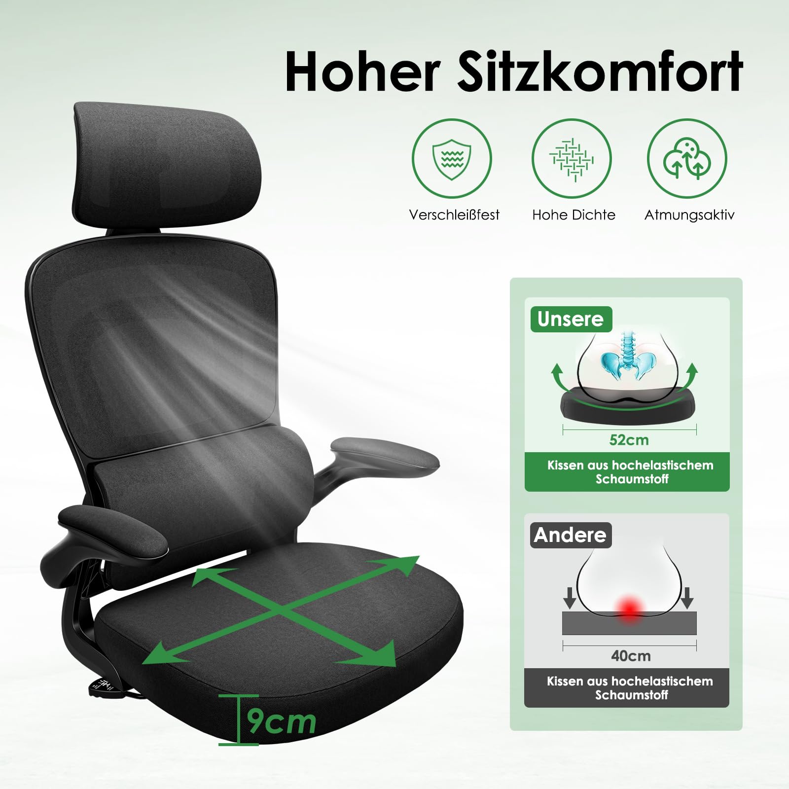 Farini Ergonomischer Stuhl Büro Computer Stuhl mit Rollen Schreibtisch für Bequemer Home Office Höhenverstellbar Chefsessel Bürostuhl mit Kopfstütze