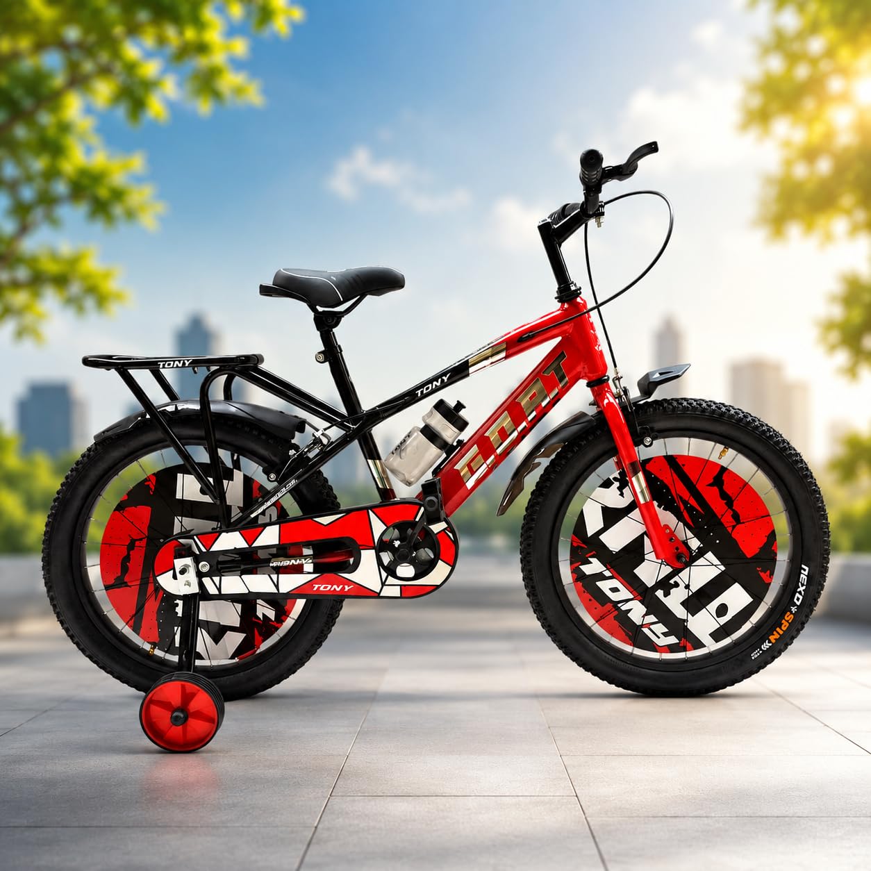 RAW Bicycles Goat Sports Single Speed 20T Cycle for Kids 7 to 10 Years Boys & Girls with Side Support (RED Black)-image-36