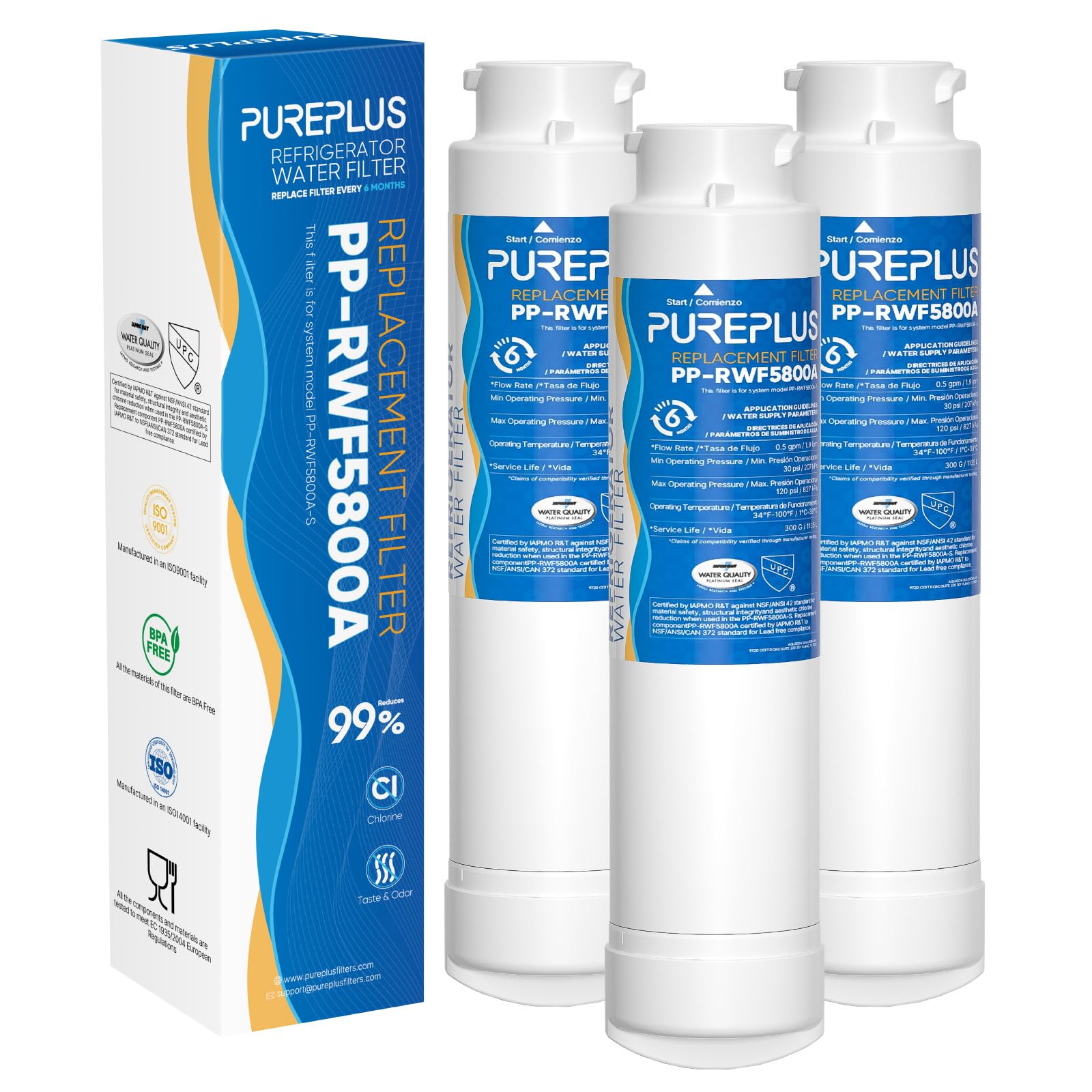 Photo 1 of PUREPLUS Refrigerator Water Filter, Compatible with Frigidaire EPTWFU01, EWF02, Pure Source Ultra II, 3Pack