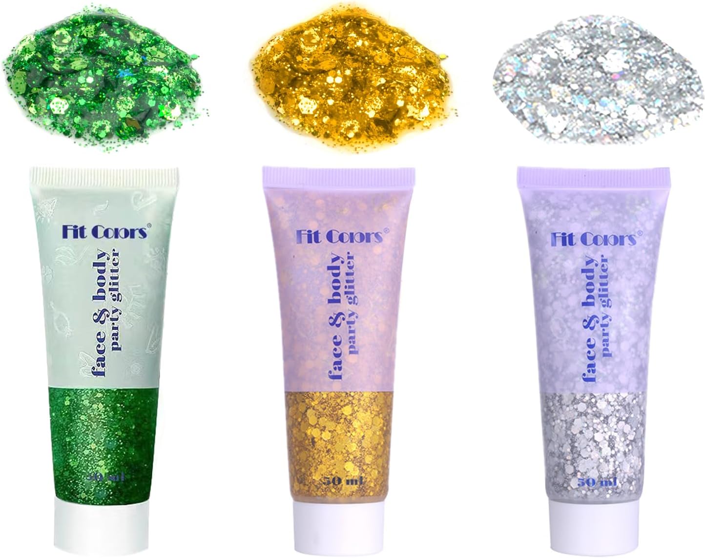 Body Glitter Gel, 3 Fles Chunky Glitter Gel Glitter Face Body Glitter Glue Glitter Face Body Glitter Pailletten voor Gezicht Haar Lippen Nagel Make-up Langdurig Sprankelend