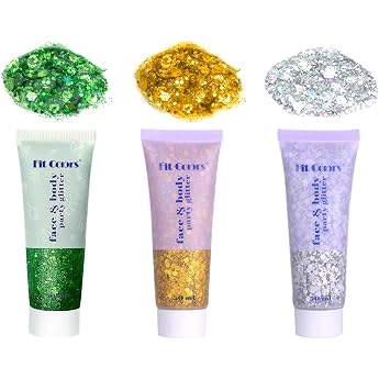 Body Glitter Gel Pack of 3 Chunky Glitter Gel for Face Hair Lips Nails Glitter Face Body Glitter Mermaid Sequins Makeup for Festival Party Carnival Silver Pink White