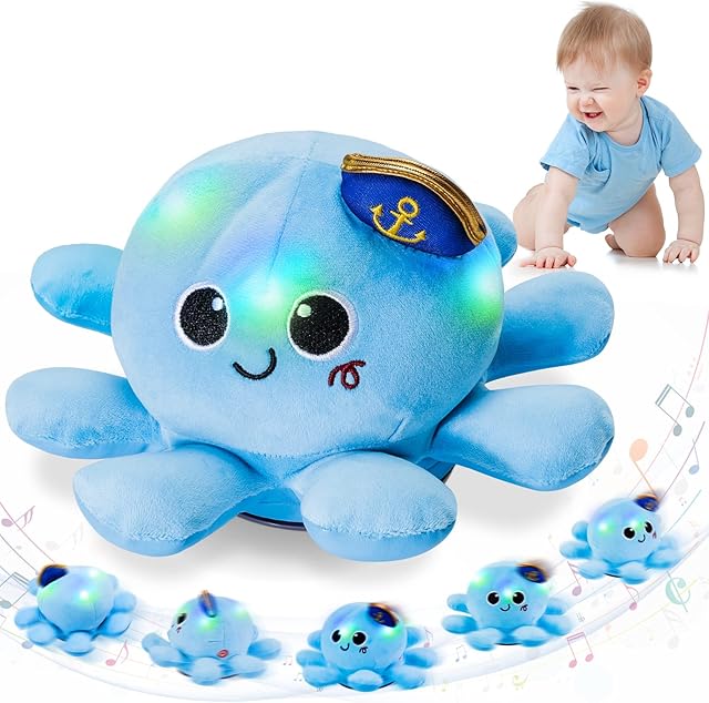 FancyWhoop Baby Musical Light Crawling Toys - Light up Dancing Spinning Walking Soft Octopus Toy for 1 Year Old Boys Girls Kids, Sensory Interactive Baby Gifts for 6 12 18 Months Toddlers