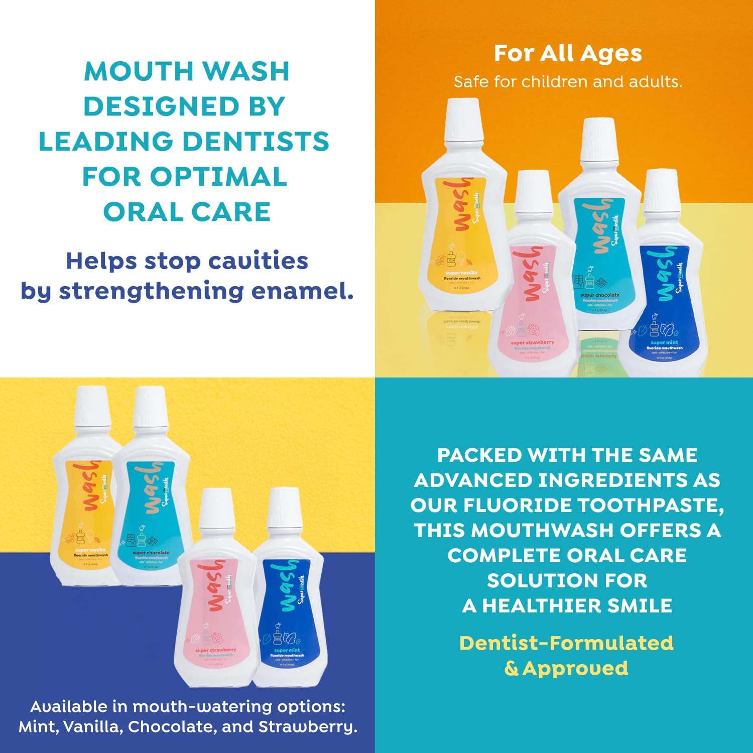 SuperMouth® Fluoride Mouthwash – Fluoride + Nano-Hydroxyapatite, Vitamins D3 & K2, Prebiotics, Alkaline pH 8.5, Alcohol-Free, Strengthens Enamel, Freshens Breath, Safe Clean Ingredients, Tasty Flavors - Image 3