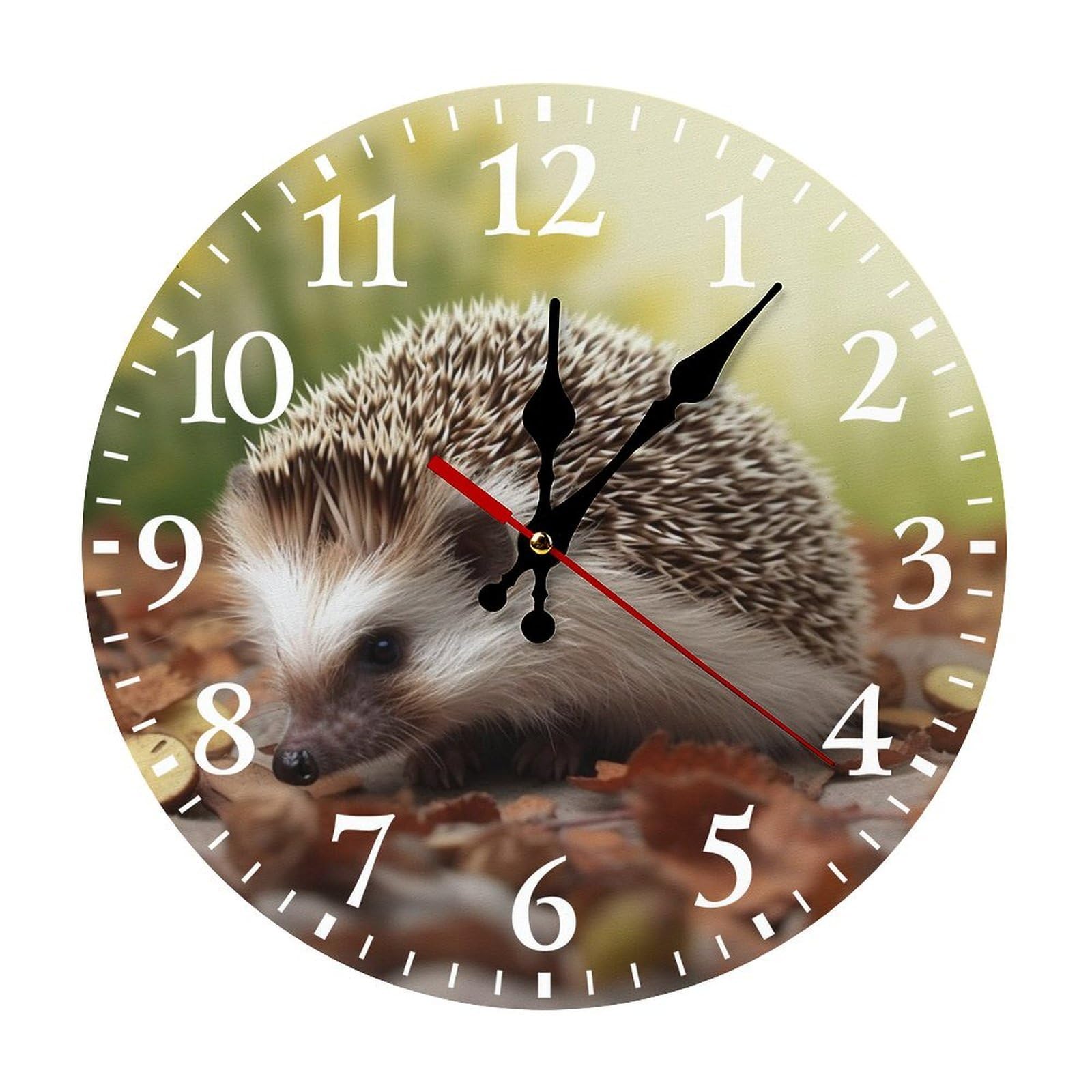 NTVOWPZO 10 Inch Wall Clock Hedgehog Battery Operated Wall Clocks Silent Non-Ticking Round Wall Clock for Living Room Kitchen Home Office Wall Decorative Clock