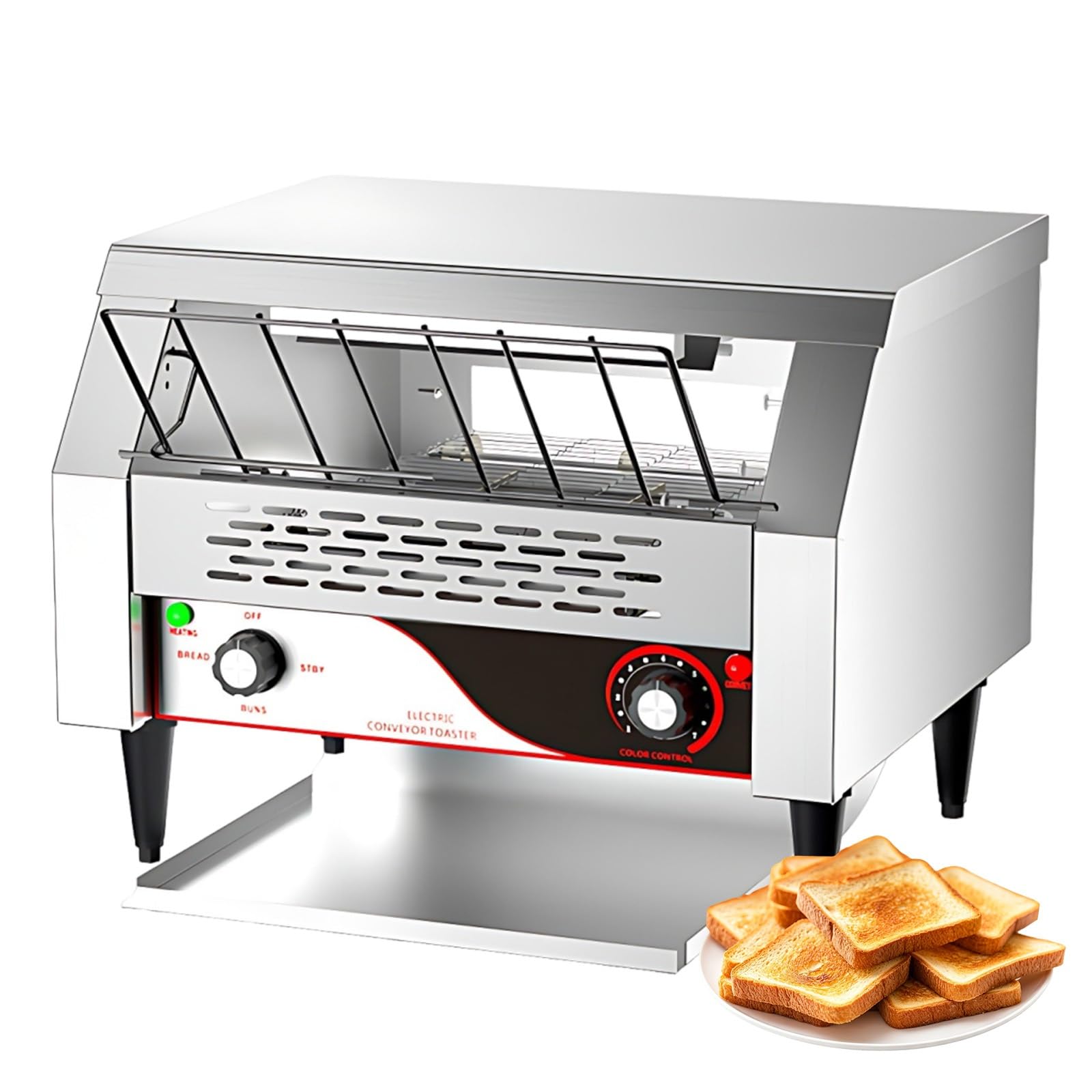 Toster Profesjonalny do Śniadań Hotelowych, 10-30 Kromek na min, Opiekacz Przelotowy Inox z Tacą na Okruchy, Automatyczna Produkcja, Gastro Design(30 Slices/Min (2800W))