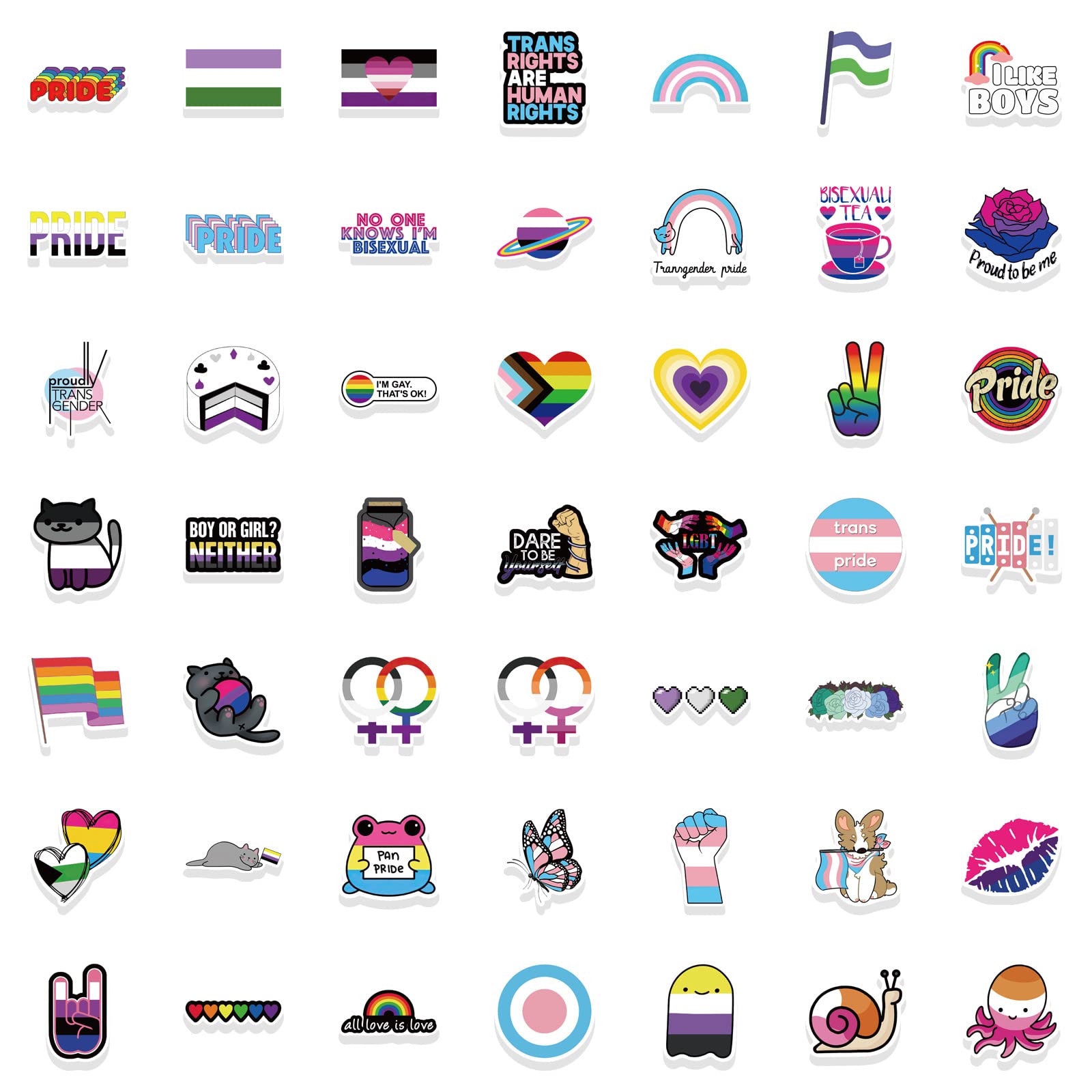 WUSJCOF Pride Sticker Set - 55 LGBTQ Aufkleber Wasserfest Vinyl