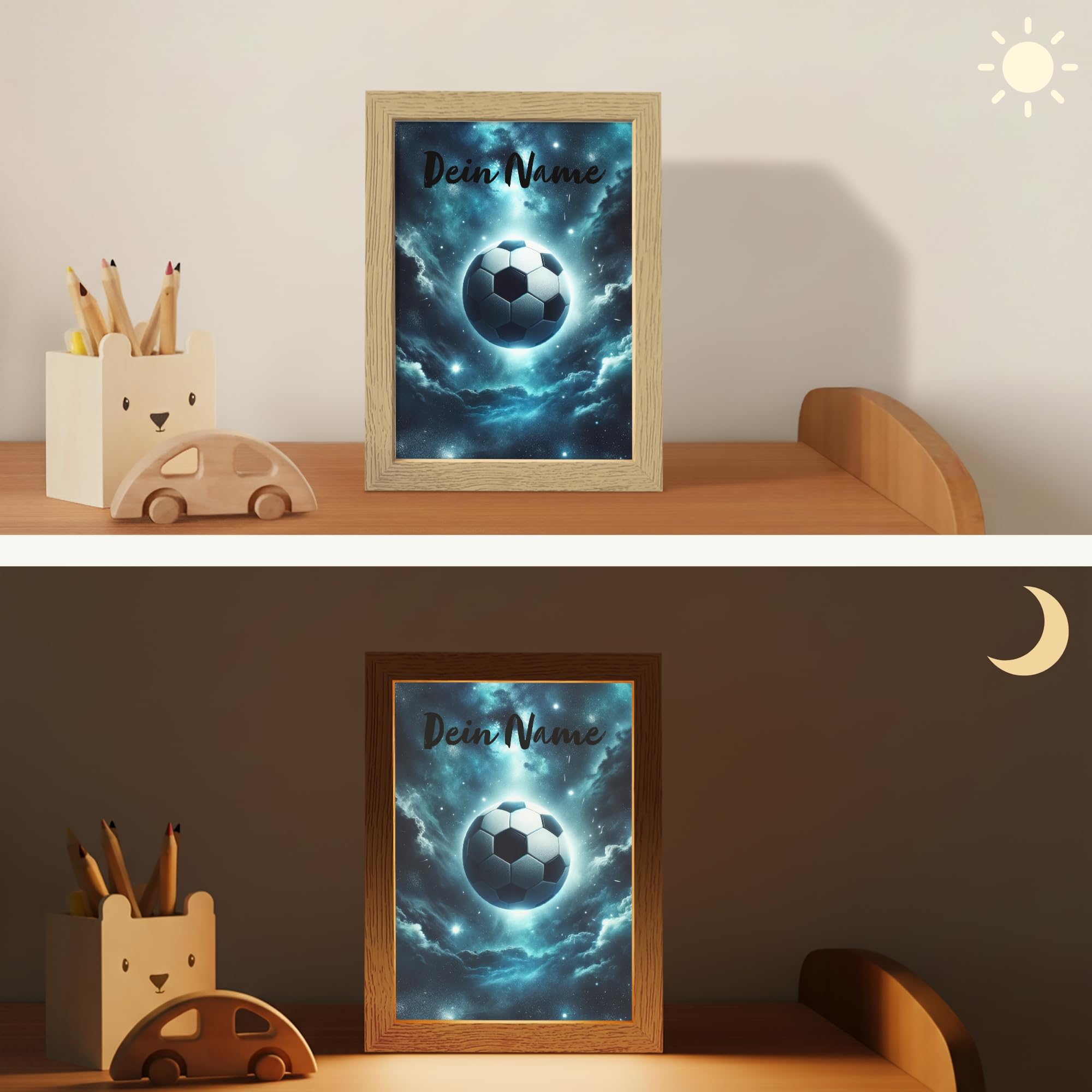 Nachtlichter & Schlummerleuchten Für Kinder Mit Name 15x20 cm Baby Nachtlicht Personalisiert Nachttischlampe Jugendzimmer Fußball - Galaxie - Raumfahrt - Sport - Blau
